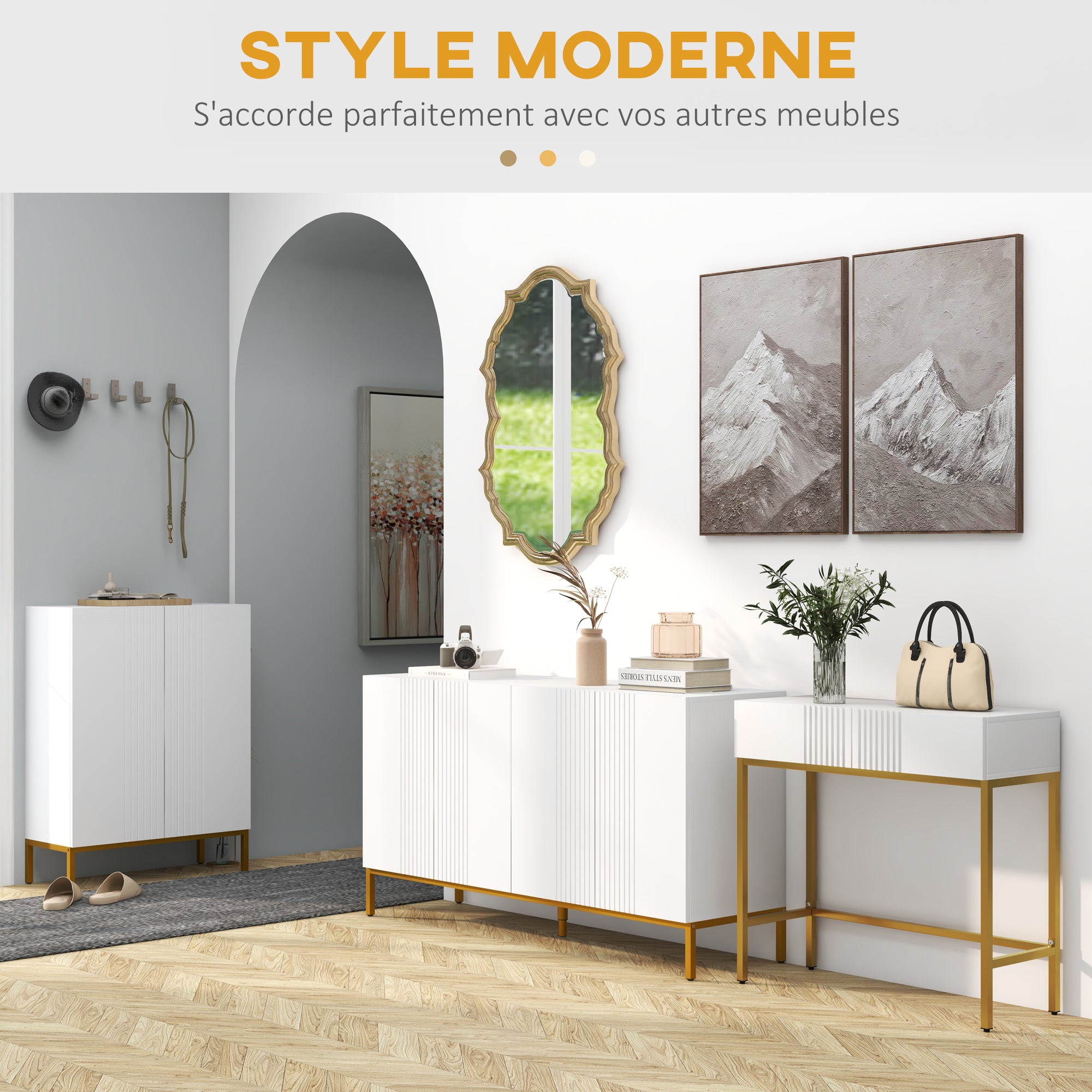 Table console, console meuble, avec 2 tiroirs, base en acier, console entrée, avec pieds antidérapants, pour entrée, salon, blanc