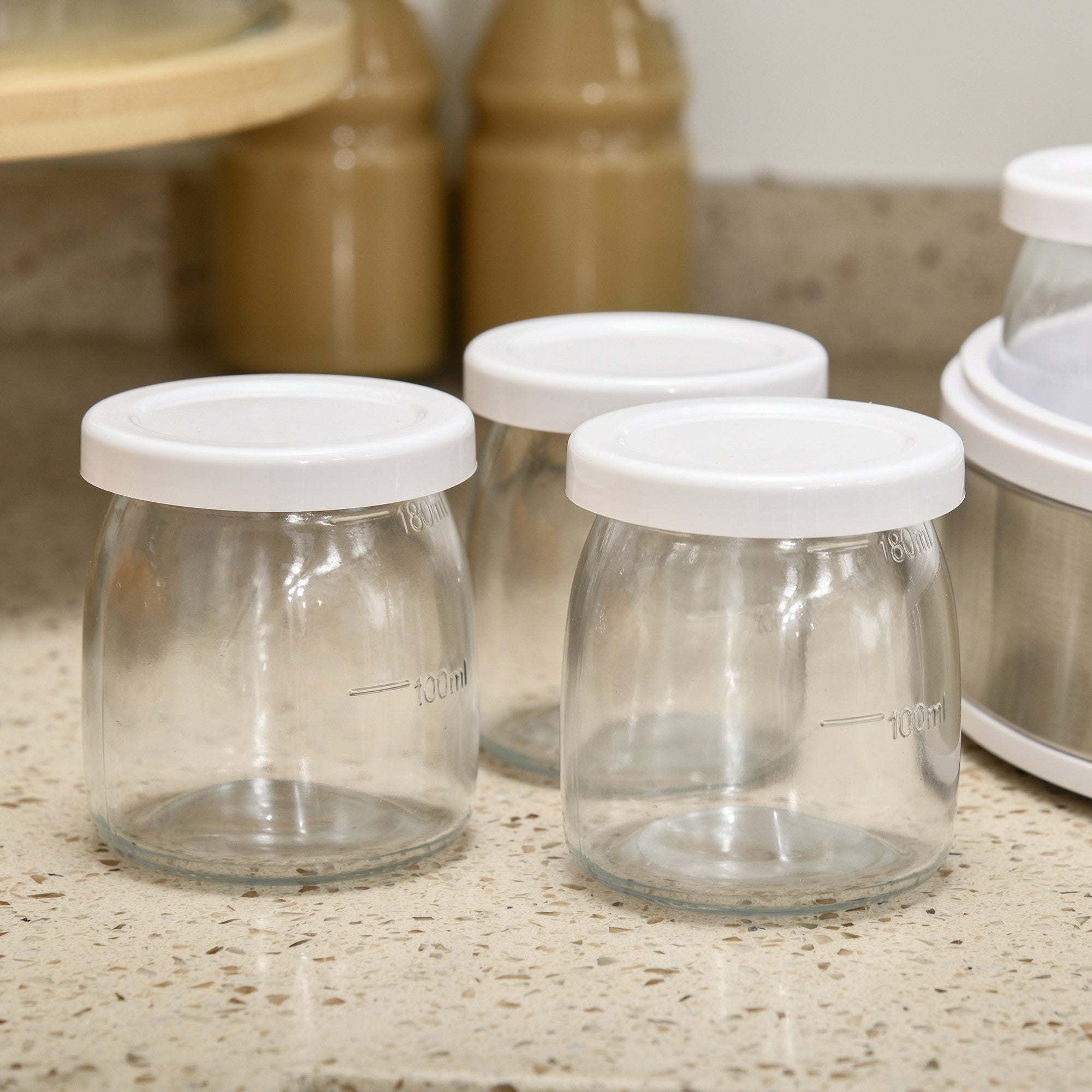 Yaourtière 7 pots en verre de 180ml, machine à yaourt électrique en acier inoxydable avec minuterie, thermostat réglable et affichage LED pour des desserts maison sains blanc