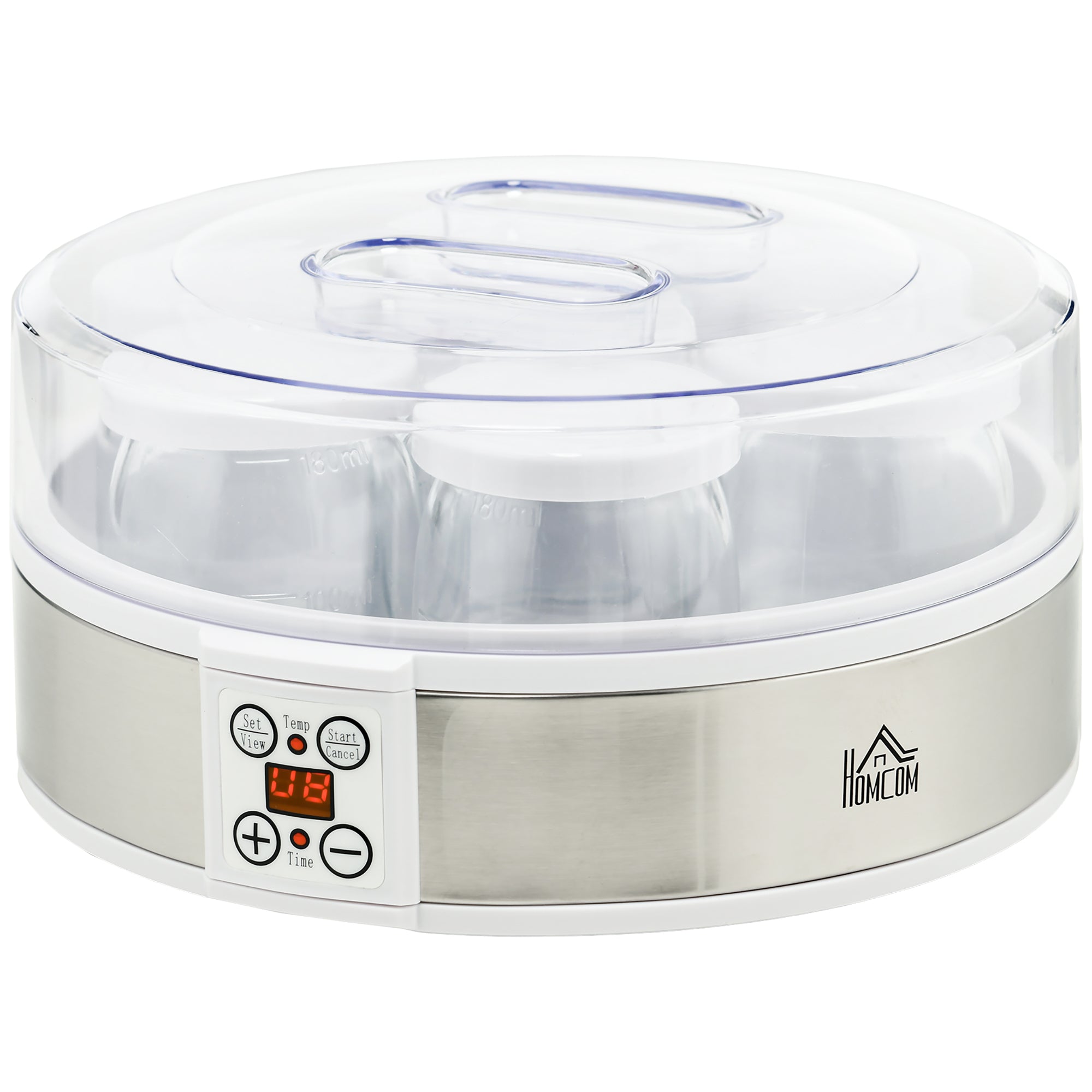 Yaourtière 7 pots en verre de 180ml, machine à yaourt électrique en acier inoxydable avec minuterie, thermostat réglable et affichage LED pour des desserts maison sains blanc