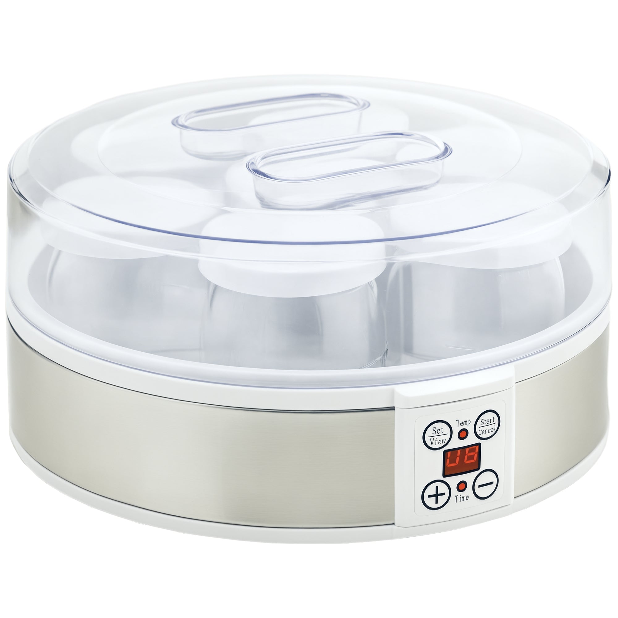 Yaourtière 7 pots en verre de 180ml, machine à yaourt électrique en acier inoxydable avec minuterie, thermostat réglable et affichage LED pour des desserts maison sains blanc