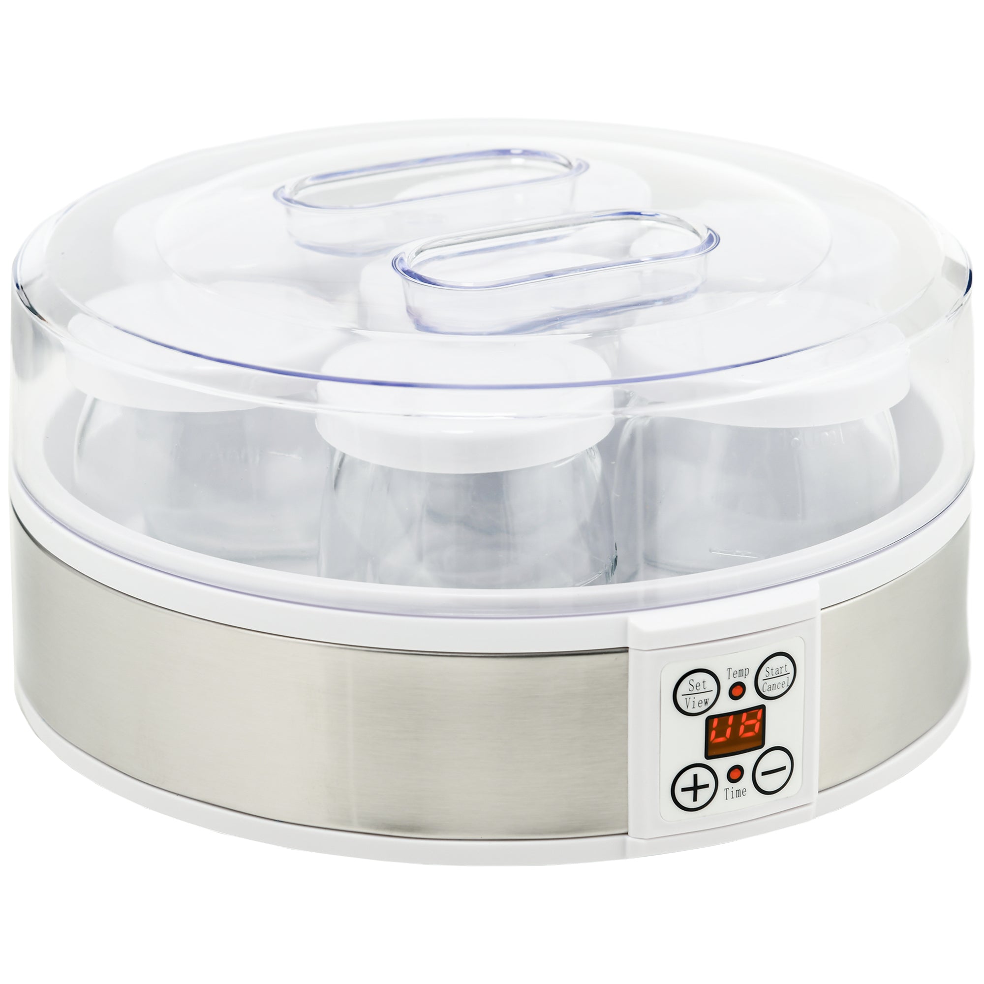 Yaourtière 7 pots en verre de 180ml, machine à yaourt électrique en acier inoxydable avec minuterie, thermostat réglable et affichage LED pour des desserts maison sains blanc