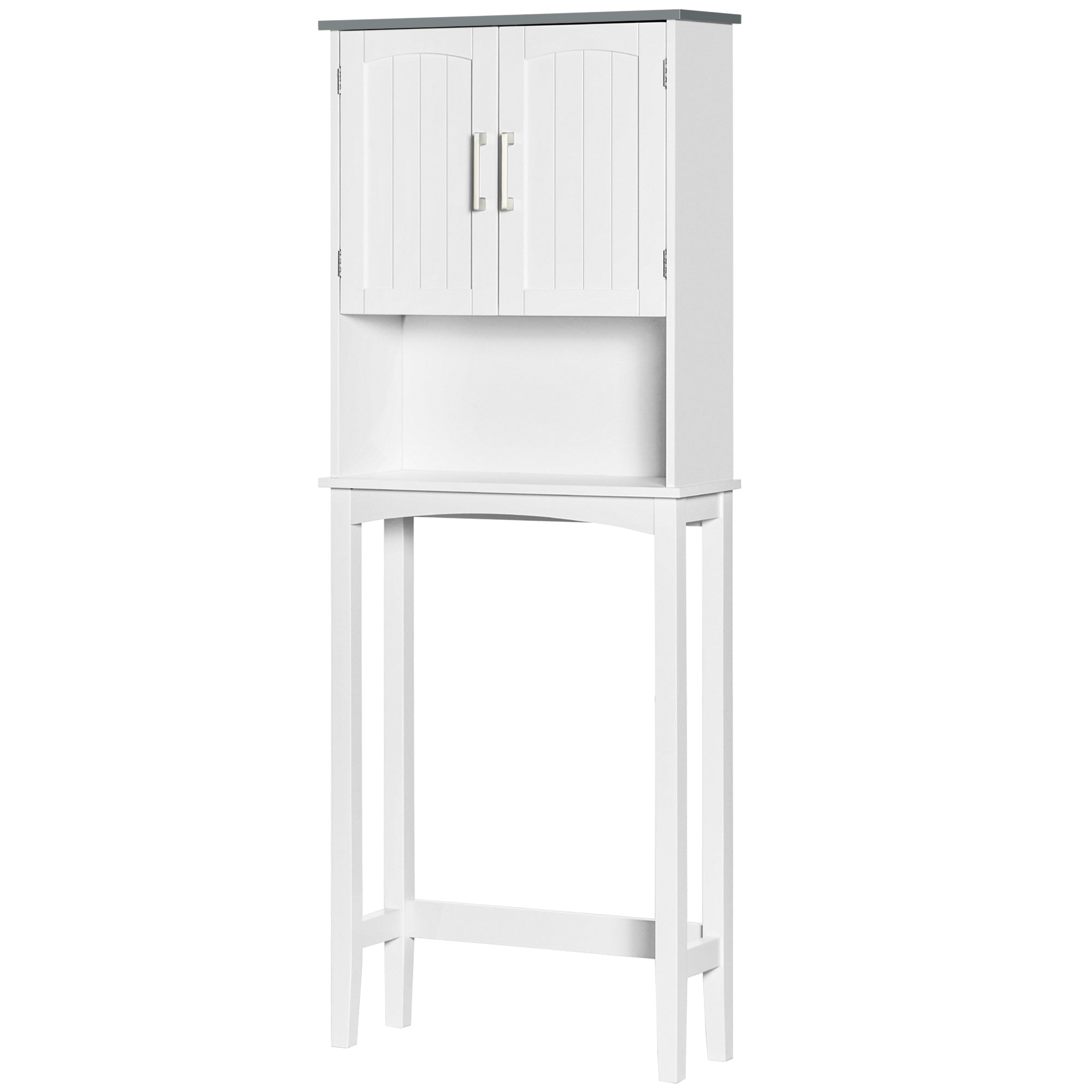 Meuble WC dessus de toilette meuble toilettes WC rangement meuble salle de bain avec placard à double porte, étagère réglable et compartiments ouverts, 64 x 22 x 165 cm, blanc