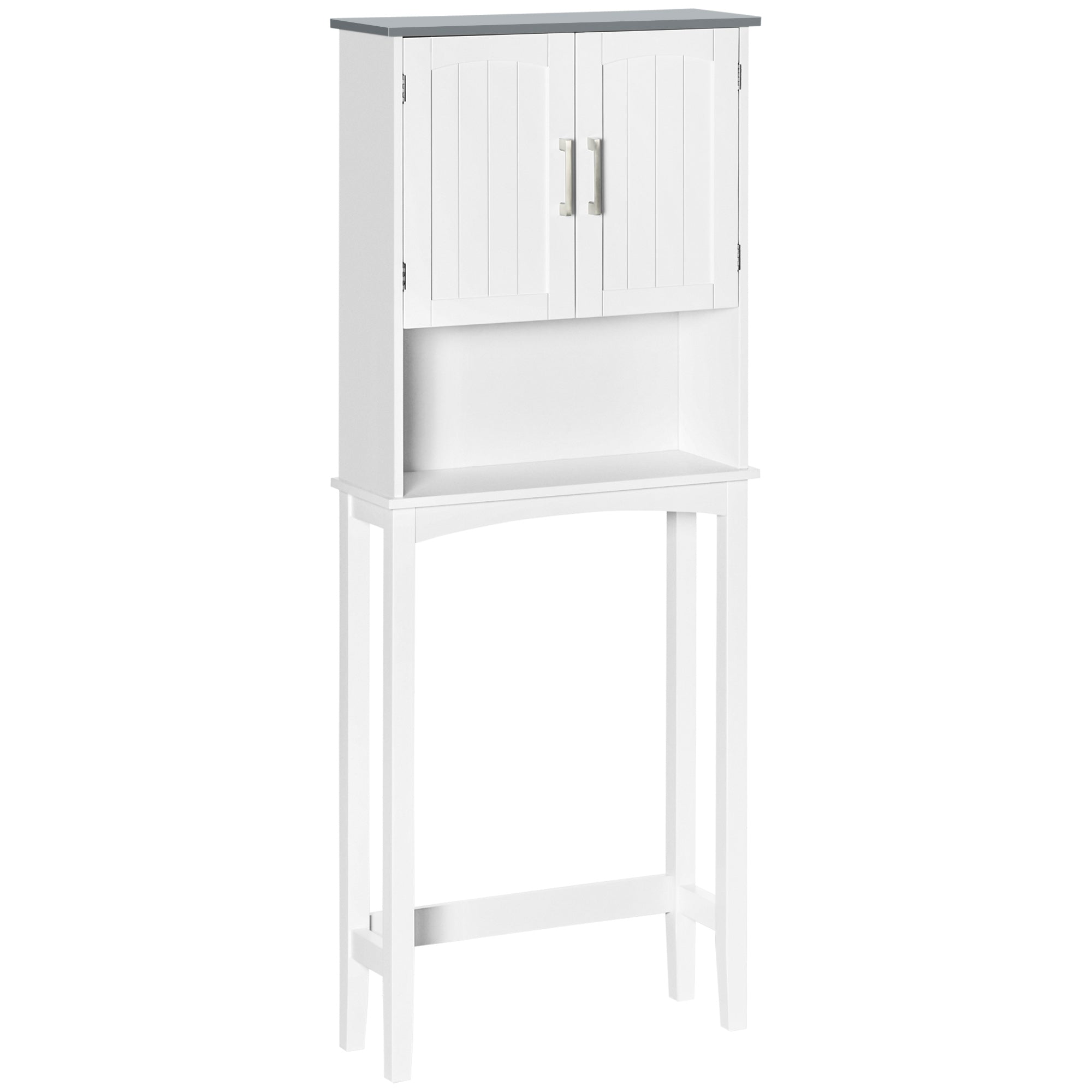 Meuble WC dessus de toilette meuble toilettes WC rangement meuble salle de bain avec placard à double porte, étagère réglable et compartiments ouverts, 64 x 22 x 165 cm, blanc
