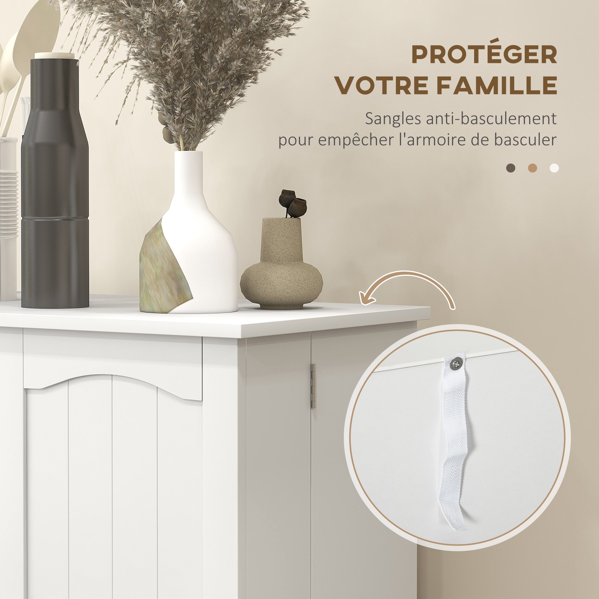 Armoire de cuisine buffet cuisine vaisselier meuble de rangement moderne avec placards, étagère réglable et 12 porte-épices, garde-manger pour salle à manger, salon, 60 x 30 x 104 cm, blanc