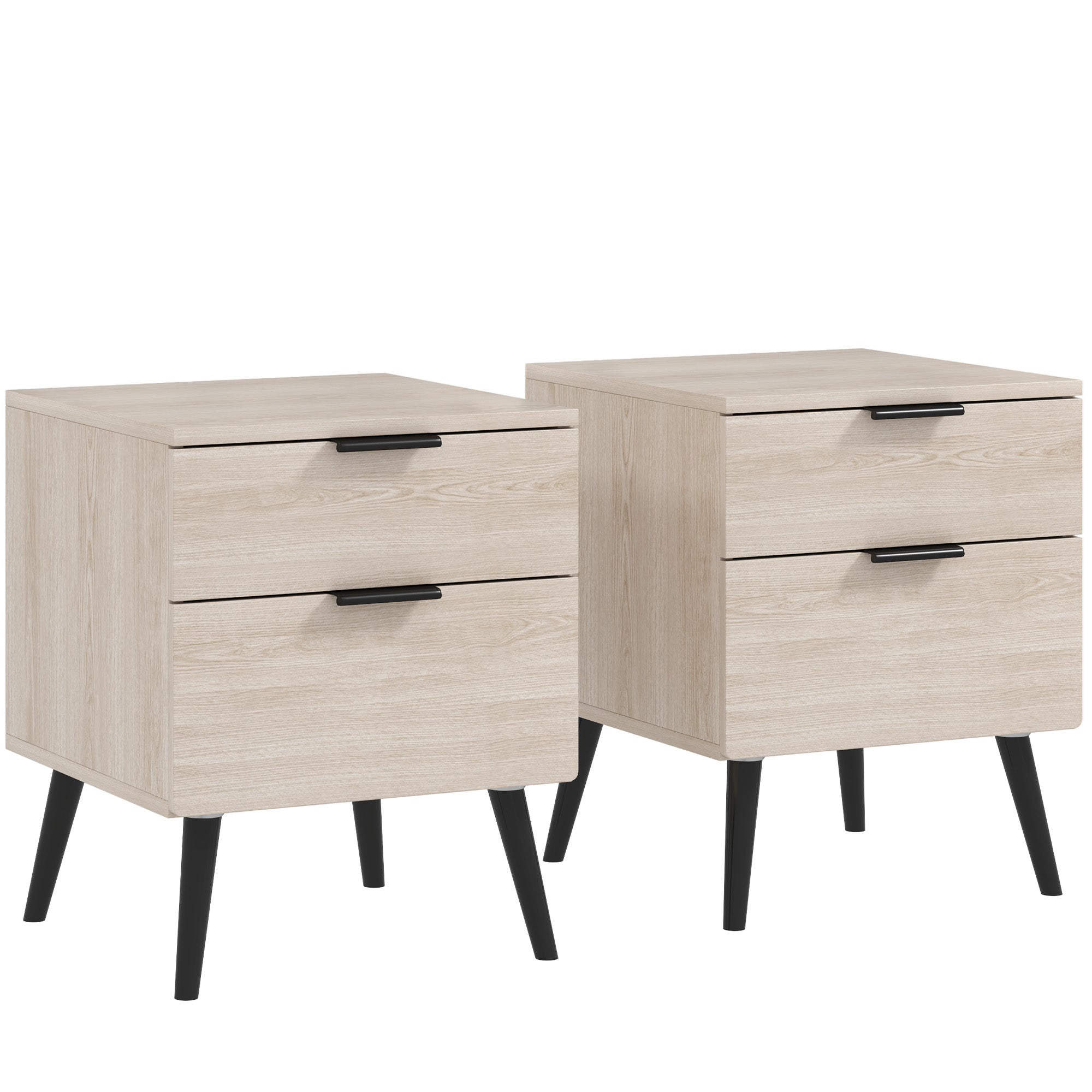 Lot de 2 tables de chevet, table de nuit, style nordique moderne, avec tiroir à deux niveaux, pieds en bois massif, pour chambre à coucher, salon, effet bois de chêne