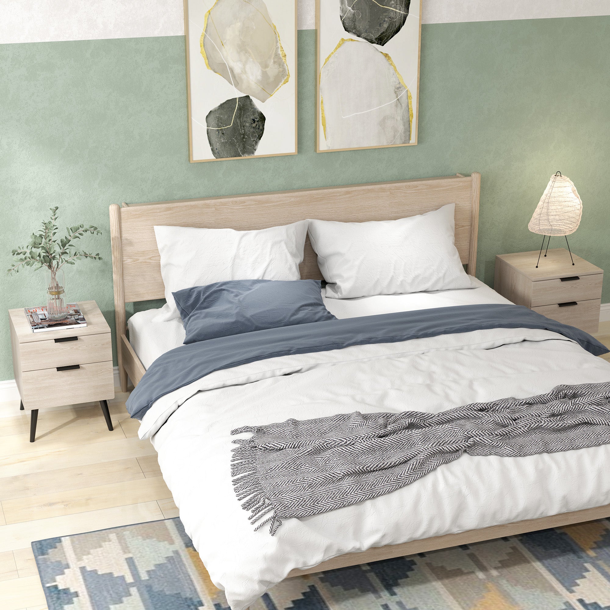 Lot de 2 tables de chevet, table de nuit, style nordique moderne, avec tiroir à deux niveaux, pieds en bois massif, pour chambre à coucher, salon, effet bois de chêne