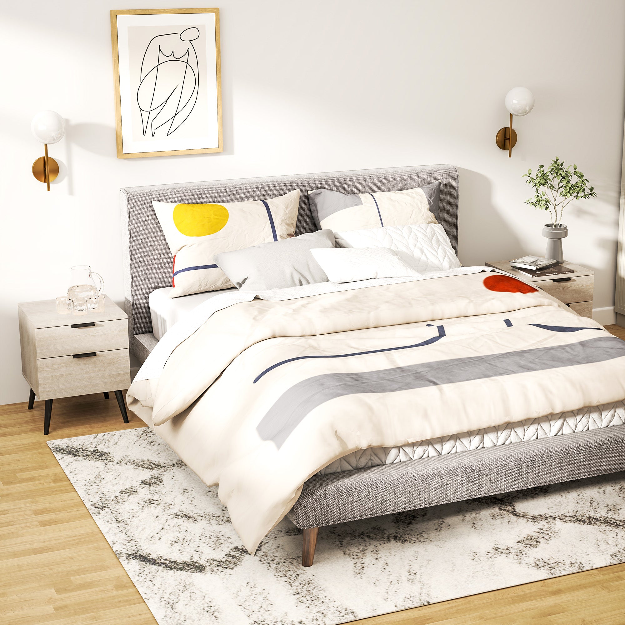 Lot de 2 tables de chevet, table de nuit, style nordique moderne, avec tiroir à deux niveaux, pieds en bois massif, pour chambre à coucher, salon, effet bois de chêne