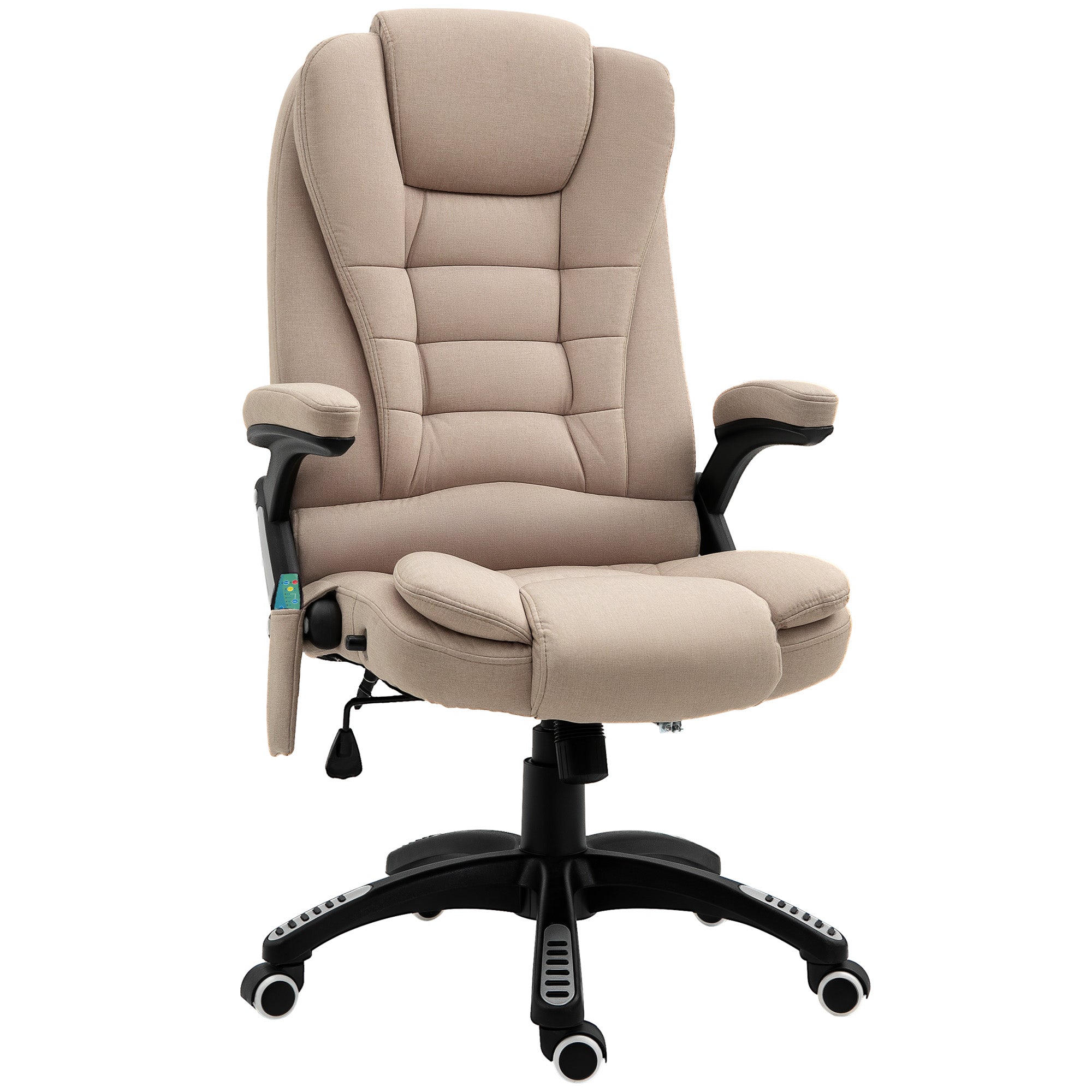 Fauteuil de bureau massant et chauffant, chaise de bureau, chaise ergonomique avec hauteur réglable, dossier inclinable et télécommande filaire, pivotant à 360° tissu en polyester beige