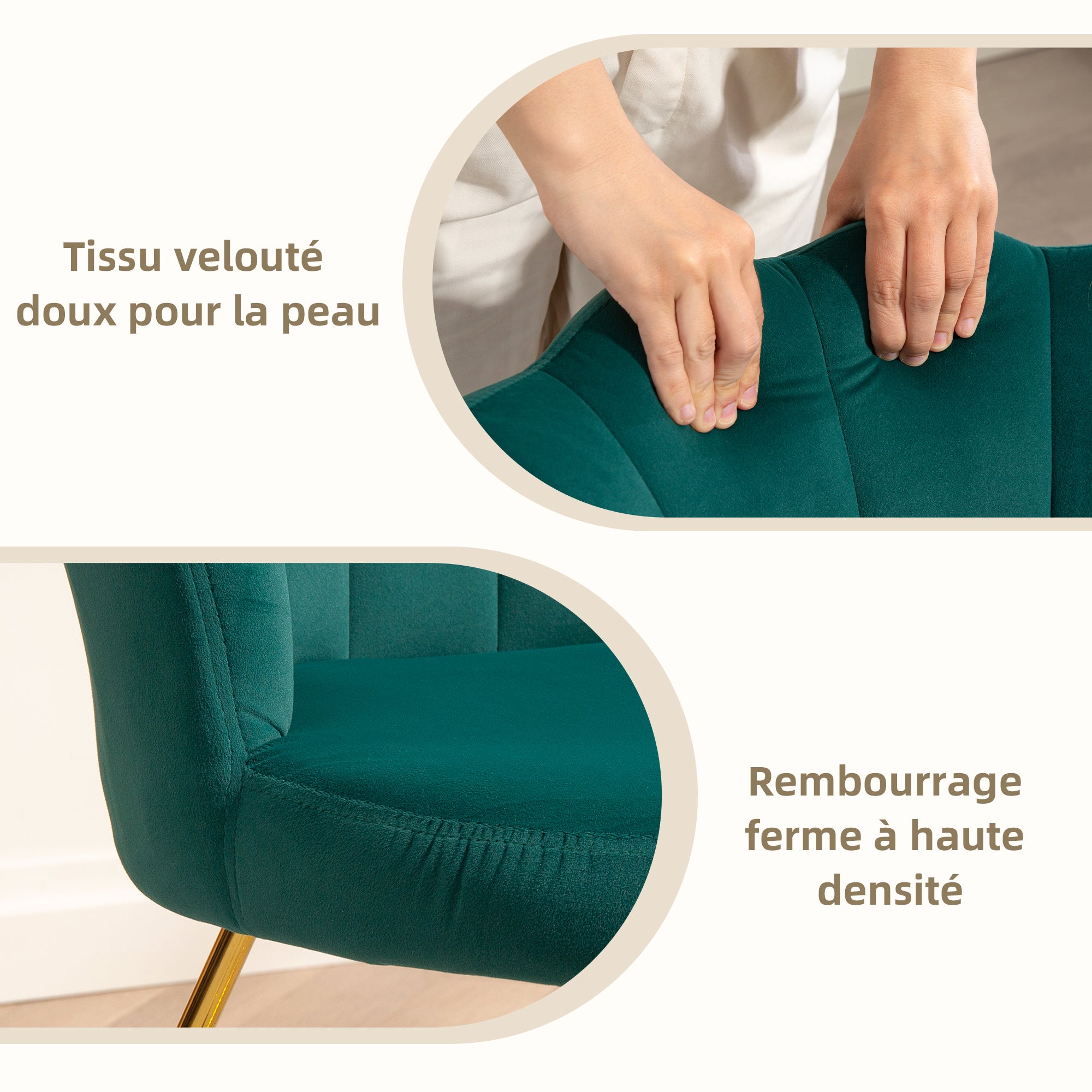 Fauteuil coquillage chaise coiffeuse fauteuil en velours fauteuil de salon avec pieds en acier pour salon et chambre 69 x 64 x 80 cm vert foncé