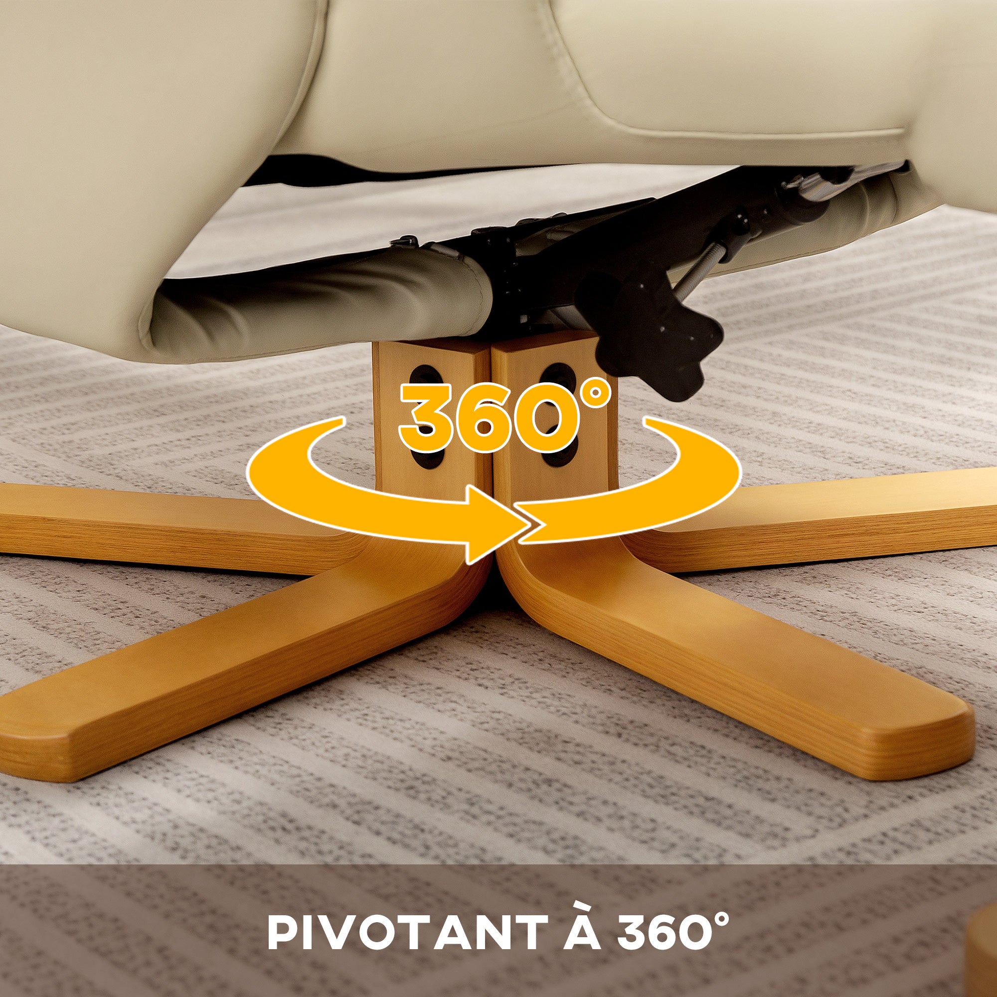 Fauteuil relax avec repose-pied fauteuil de relaxation chaise relaxant pivotant 360° et dossier inclinable chaise TV charge jusqu'à 120 Kg pour salon, chambre, bureau, crème