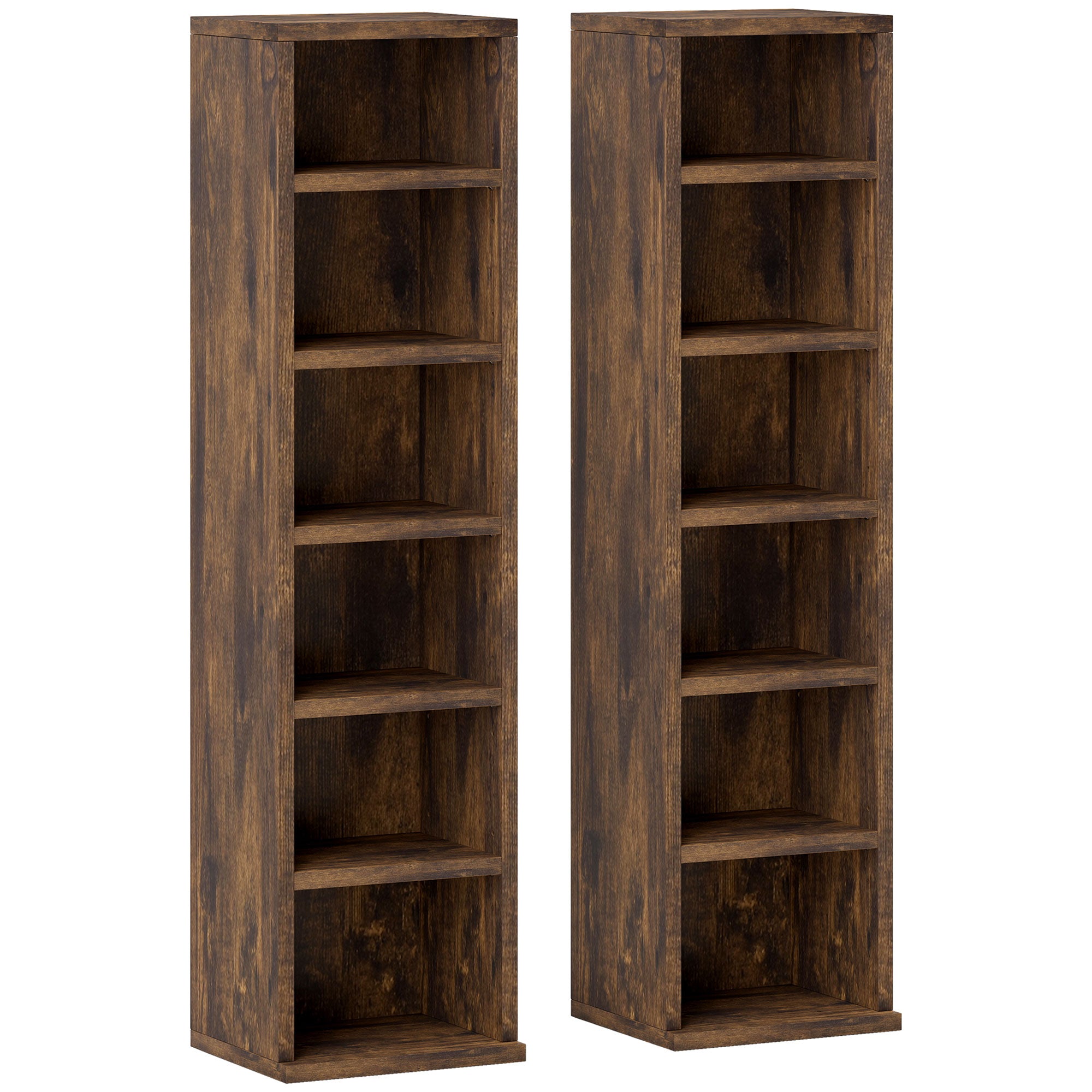 Lot de 2 étagères colonnes armoire de rangement CD-DVD 6 + 6 compartiments 21 x 22,5 x 88,5 cm capacité max. 204 CD brun rustique