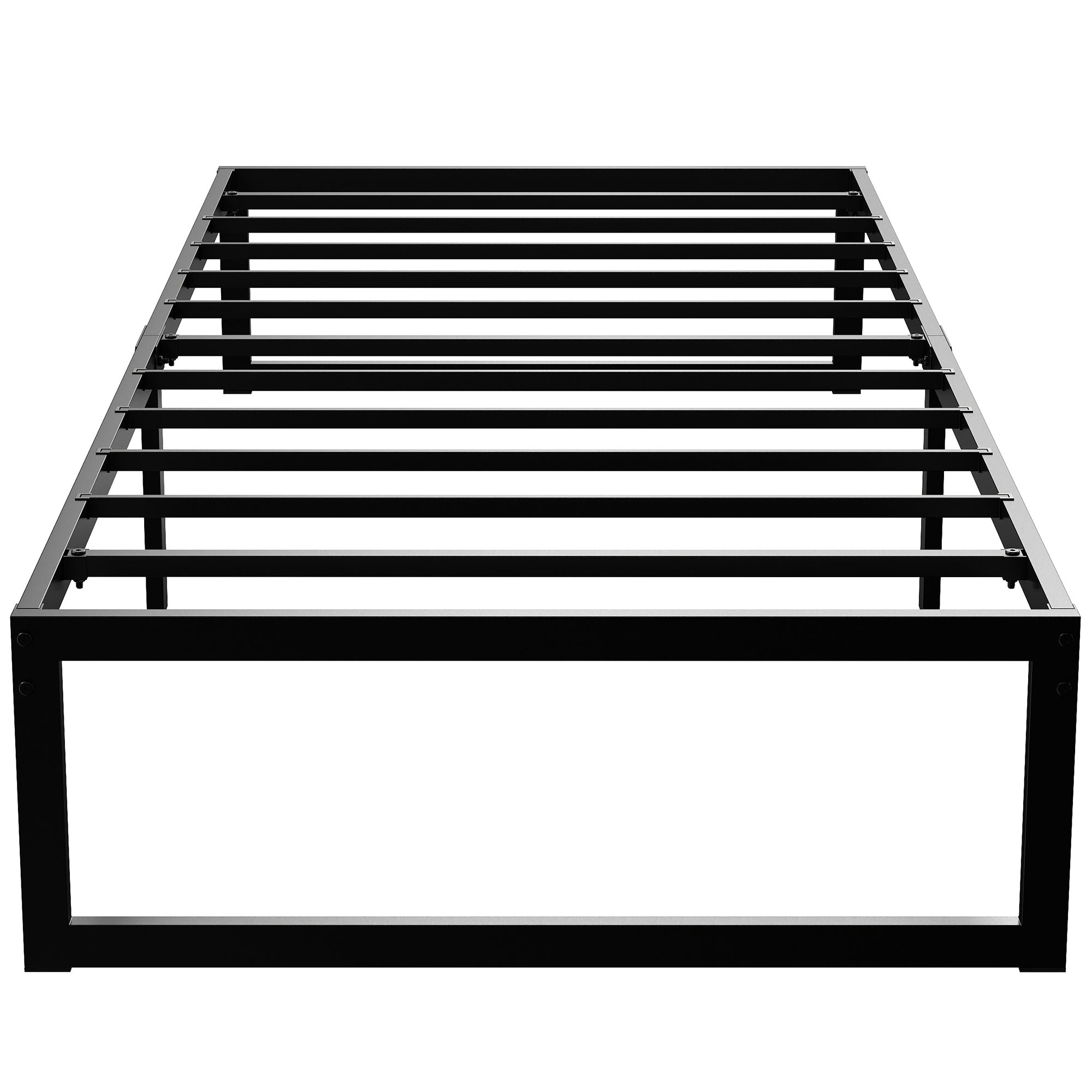 Cadre de lit 90 x 200 cm avec sommier, lit simple avec support à lattes en métal, rangement au-dessous de 32,5H cm, sans bruit, montage facile, noir