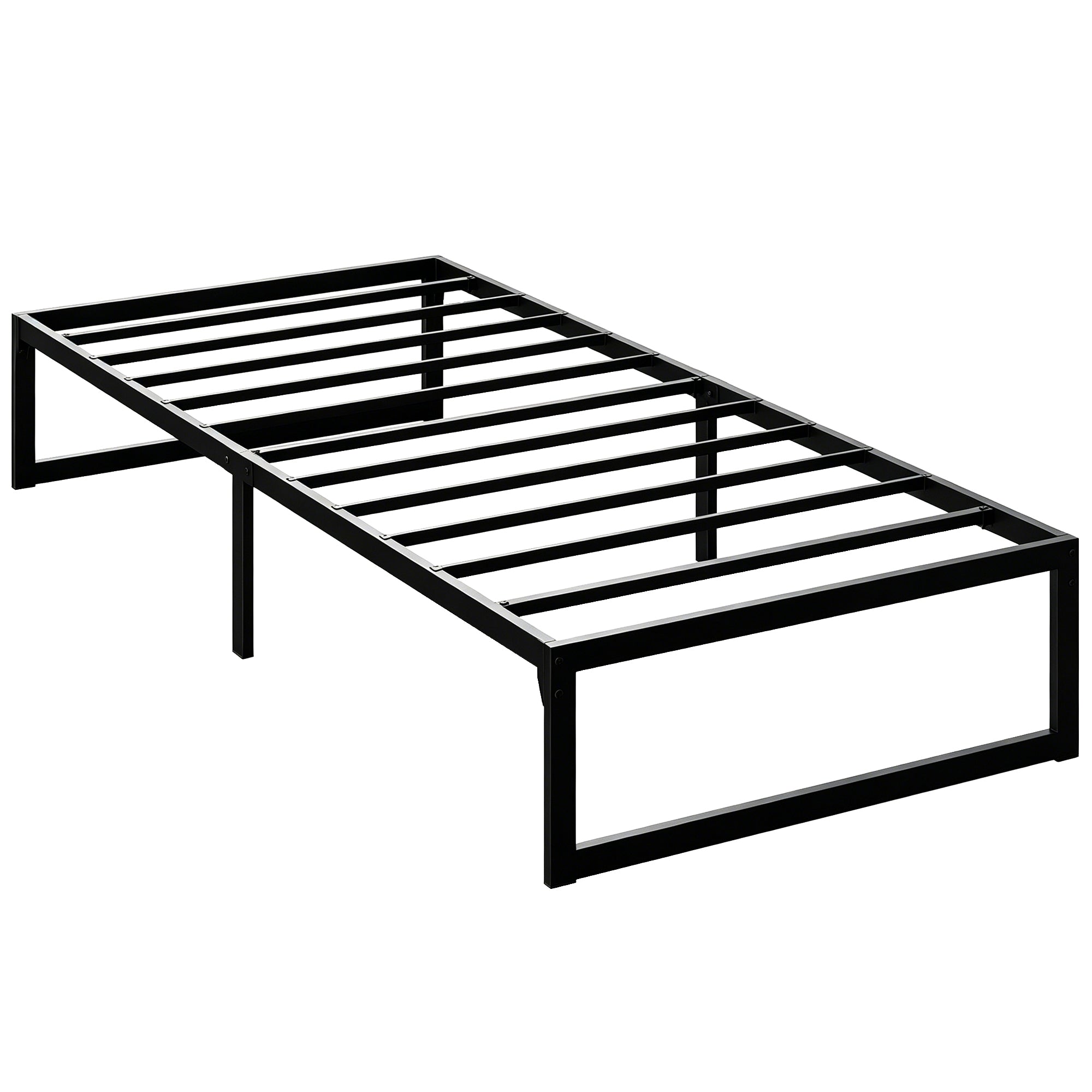Cadre de lit 90 x 200 cm avec sommier, lit simple avec support à lattes en métal, rangement au-dessous de 32,5H cm, sans bruit, montage facile, noir