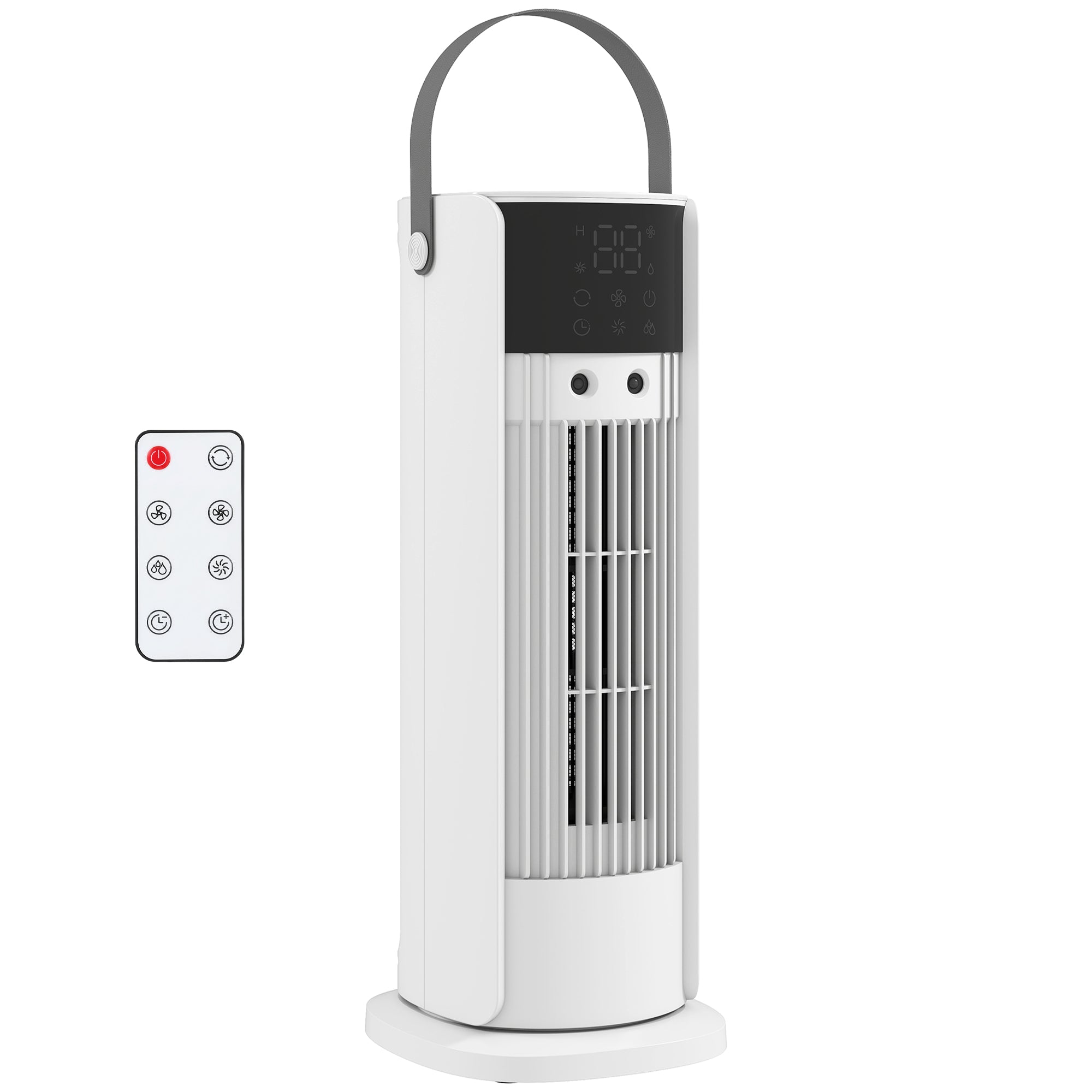 Ventilateur de table colonne avec brumisateur et éclairage RGB, ventilateur de bureau 3 vitesses, oscillation à 90°, minuterie 10 h, pour chambre et bureau, blanc