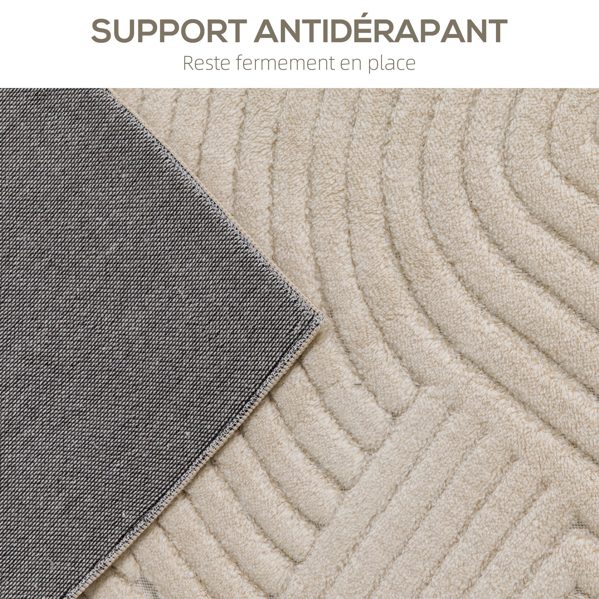 Tapis salon 200 x 140 cm, tapis à poils épais géométrique, moelleux et antidérapant, style moderne, pour salon, chambre à coucher, bureau, crème
