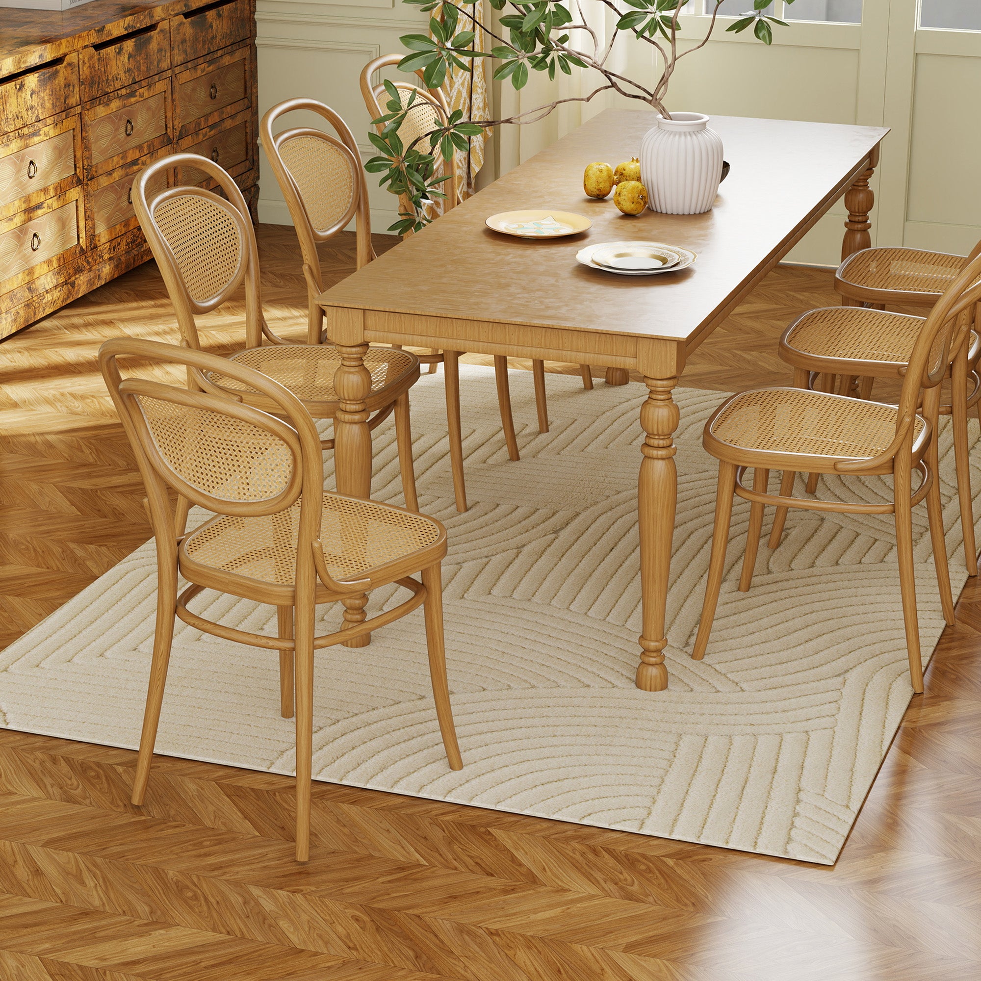 Tapis salon 200 x 140 cm, tapis à poils épais géométrique, moelleux et antidérapant, style moderne, pour salon, chambre à coucher, bureau, crème