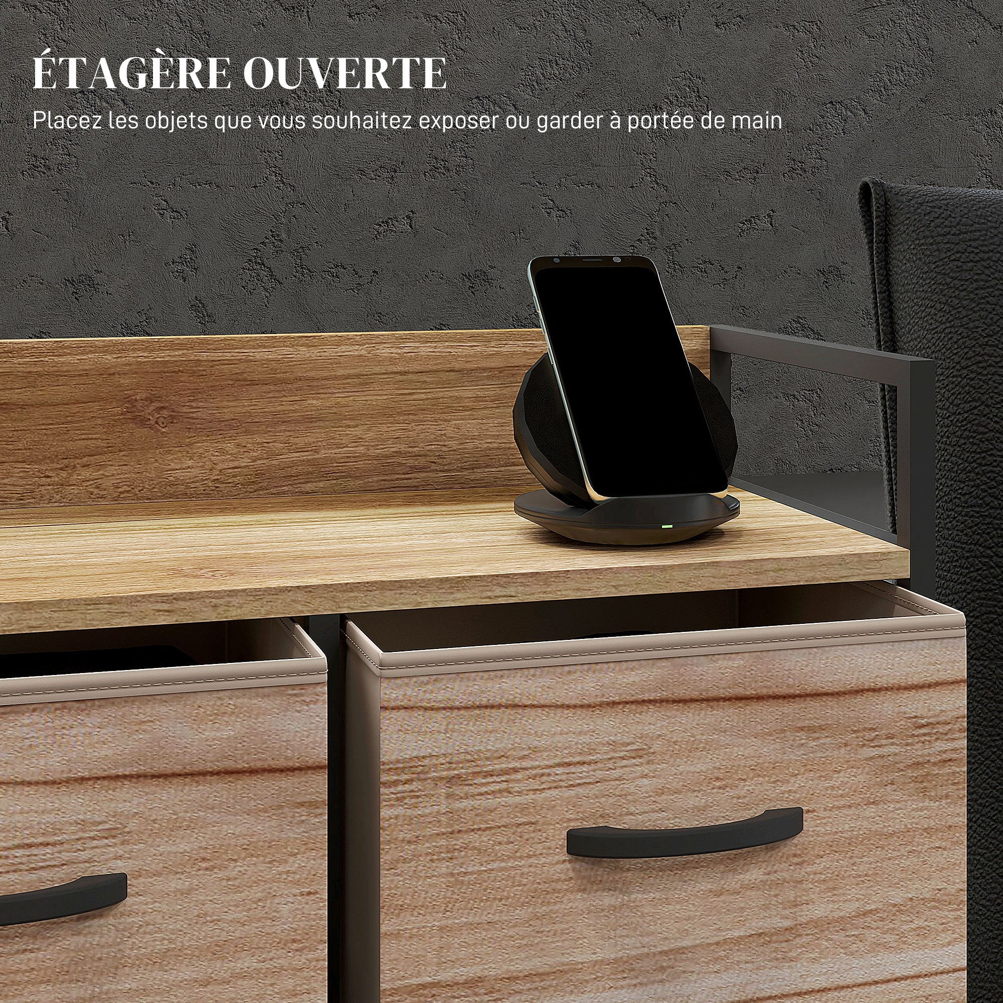 Commode 7 tiroirs meuble de rangement tiroir en tissu pliant - structure acier noir - 98 x 29 x 85 cm, chambre, entrée, salon, noir et naturel