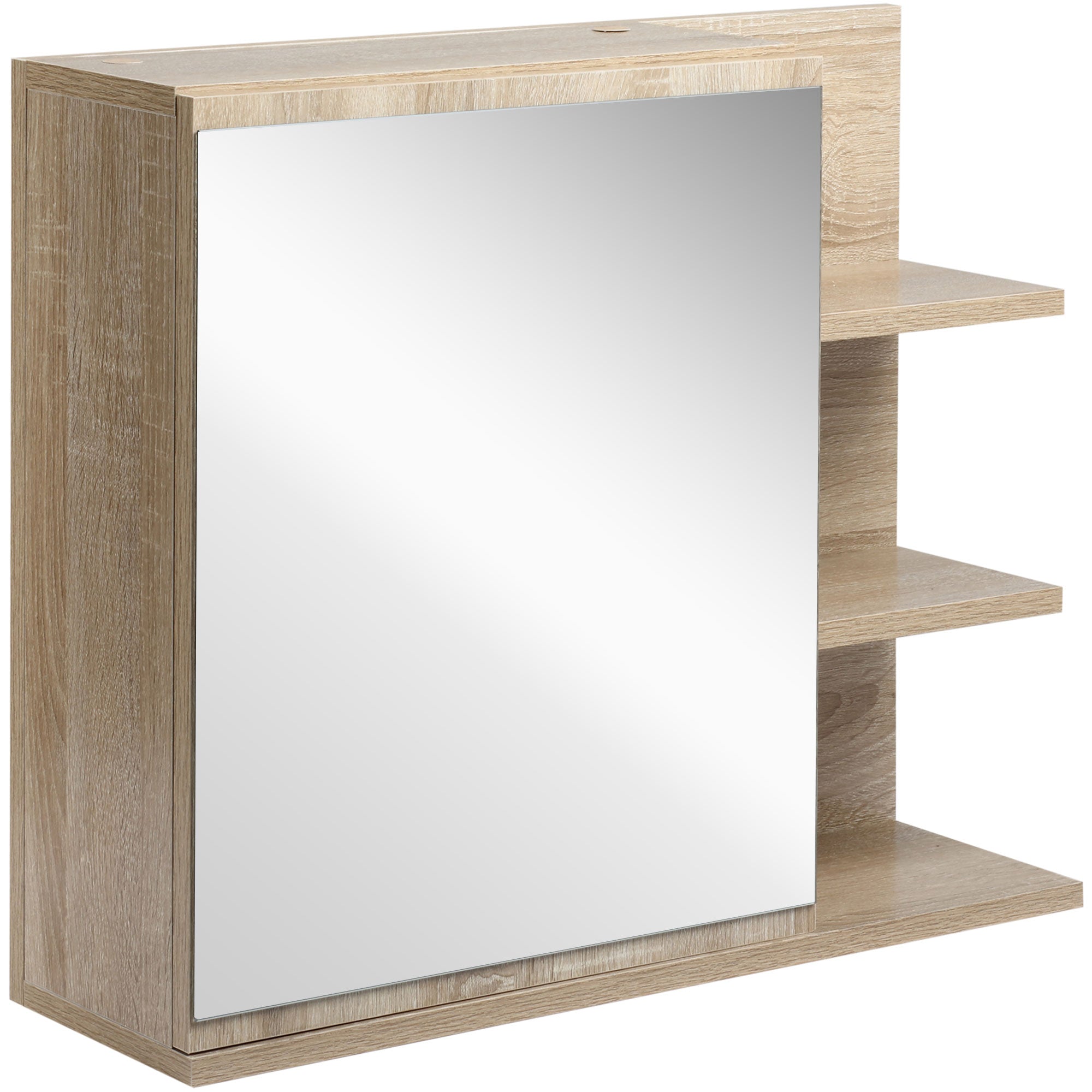 Armoire Miroir de Salle de Bain avec étagère - 3 étagères latérales - kit Installation Murale fourni - Panneaux Particules Aspect chêne Clair