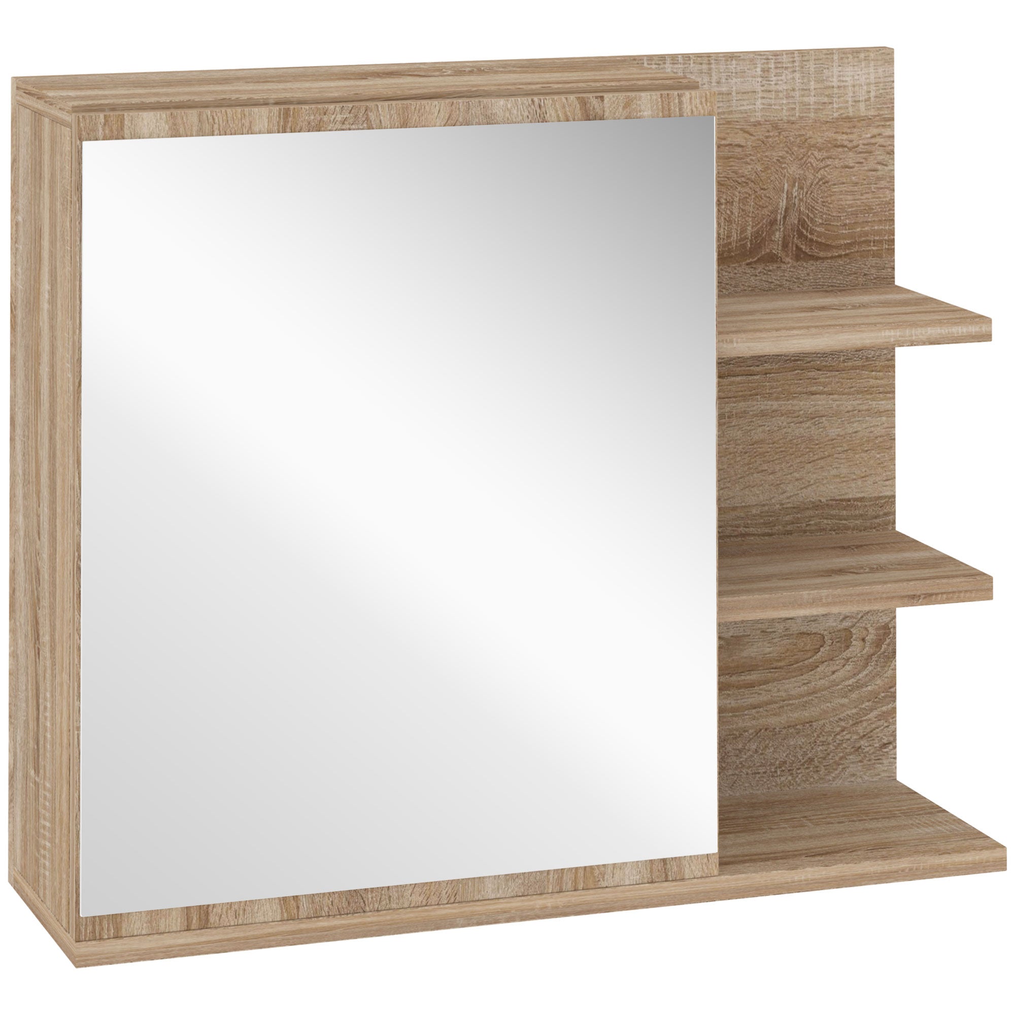 Armoire Miroir de Salle de Bain avec étagère - 3 étagères latérales - kit Installation Murale fourni - Panneaux Particules Aspect chêne Clair