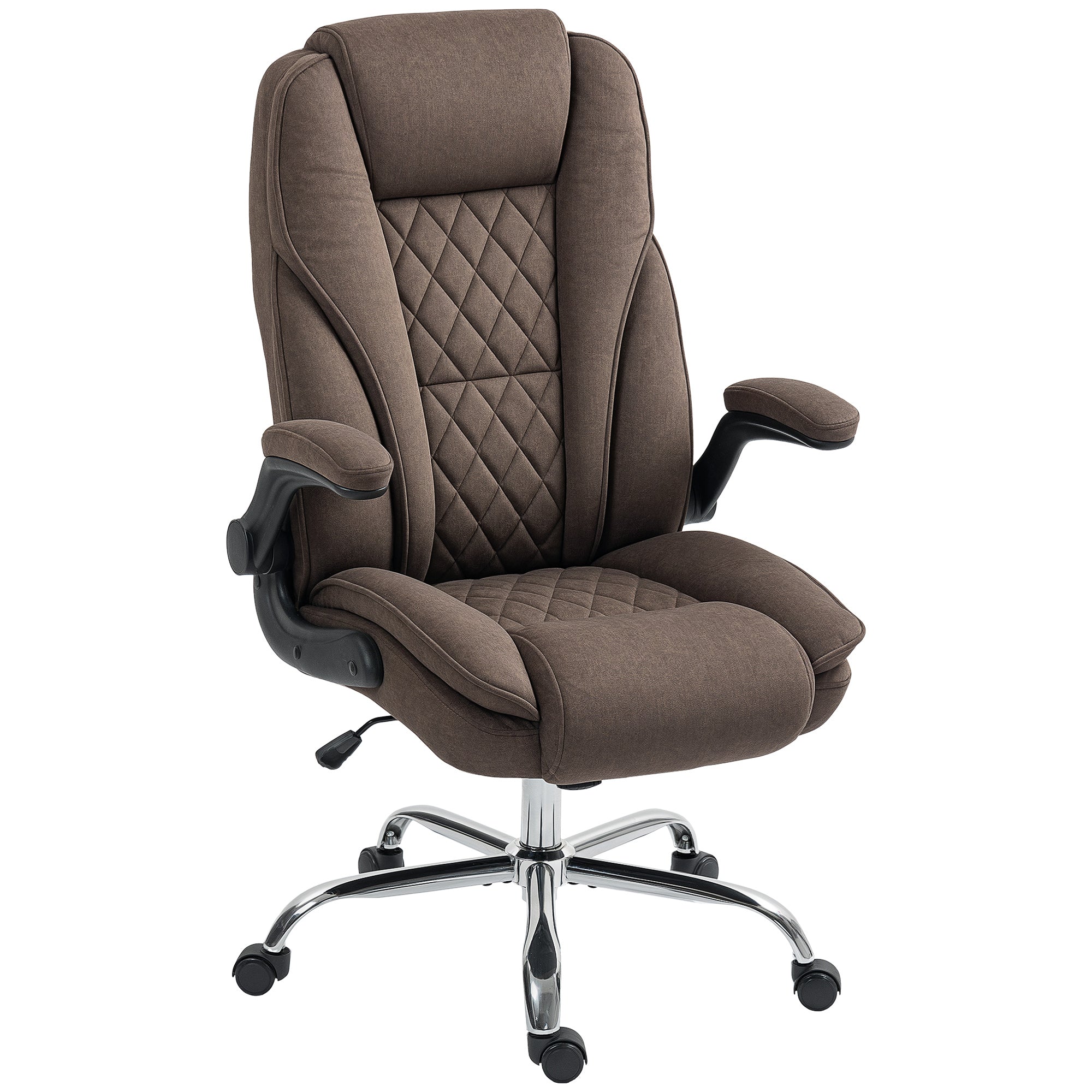 Fauteuil de bureau, chaise bureau ergonomique avec large assise rembourrée, hauteur réglable, accoudoirs relevables, dossier haut, pivotant 360°, tissu en velours, charge 135 Kg, marron
