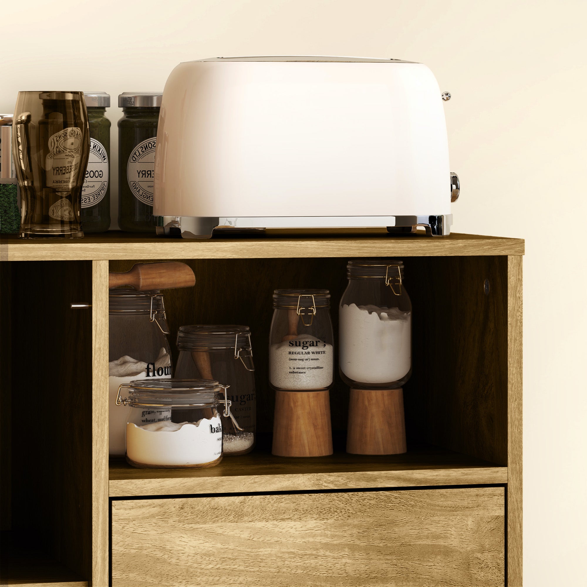 Buffet salon meuble de rangement style moderne avec 2 tiroirs, compartiment ouvert et étagère réglable - buffet salle à manger, cuisine et salon, 80 x 40 x 78 cm, bois naturel