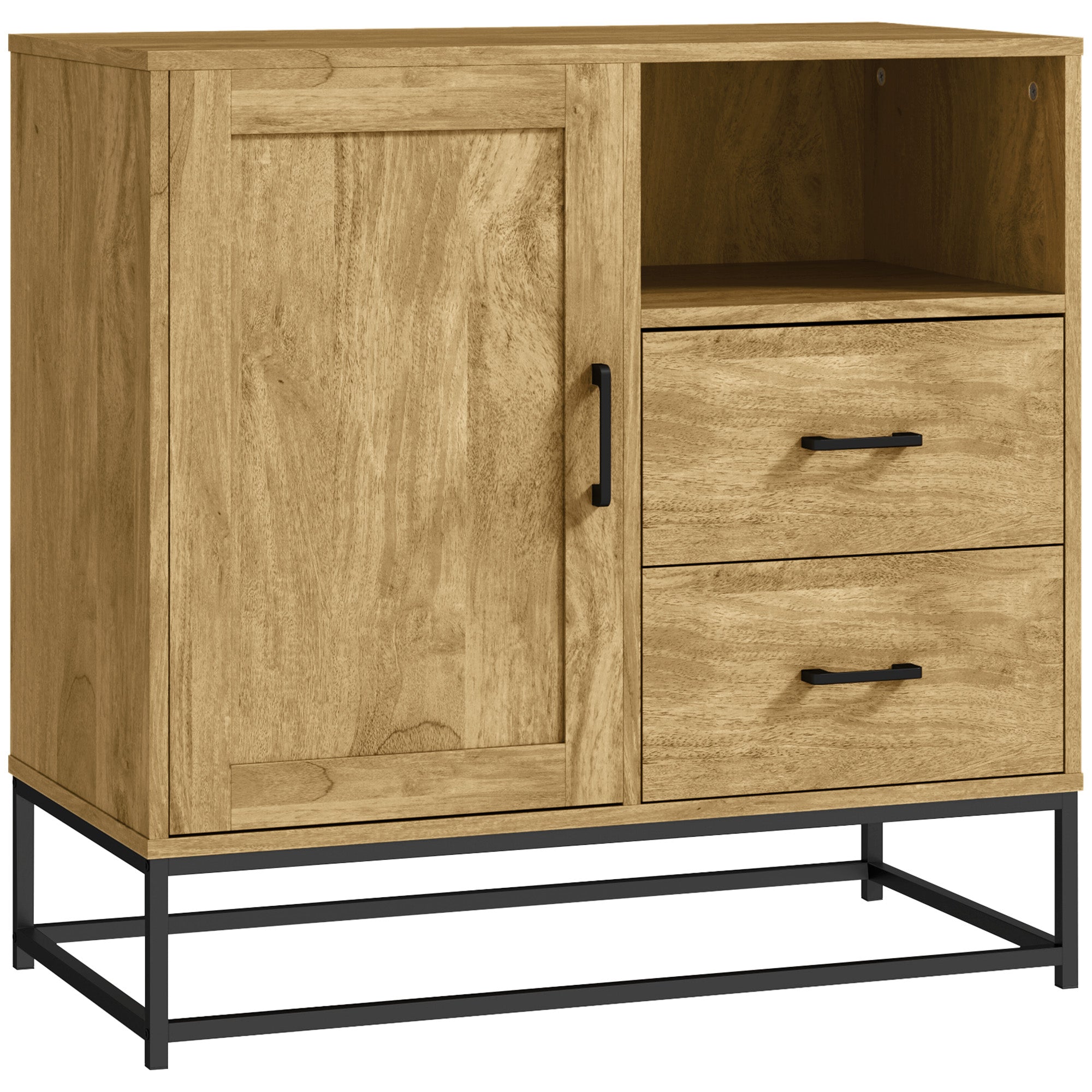 Buffet salon meuble de rangement style moderne avec 2 tiroirs, compartiment ouvert et étagère réglable - buffet salle à manger, cuisine et salon, 80 x 40 x 78 cm, bois naturel