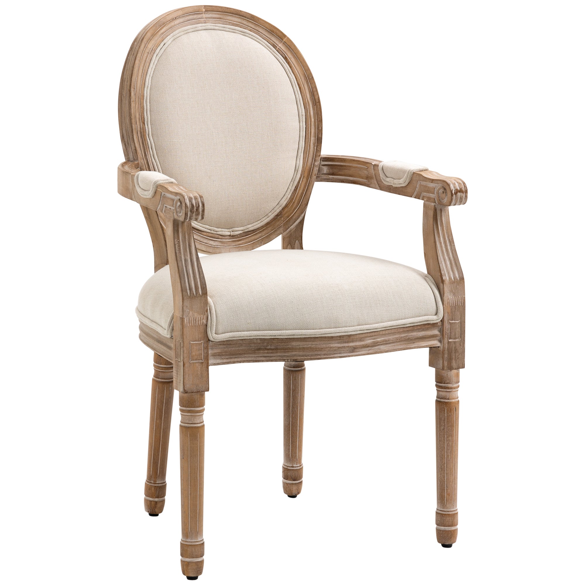 Chaise de Salle à Manger Chaise de Salon médaillon Style Louis XVI Bois Massif patiné sculpté Tissu Lin Crème