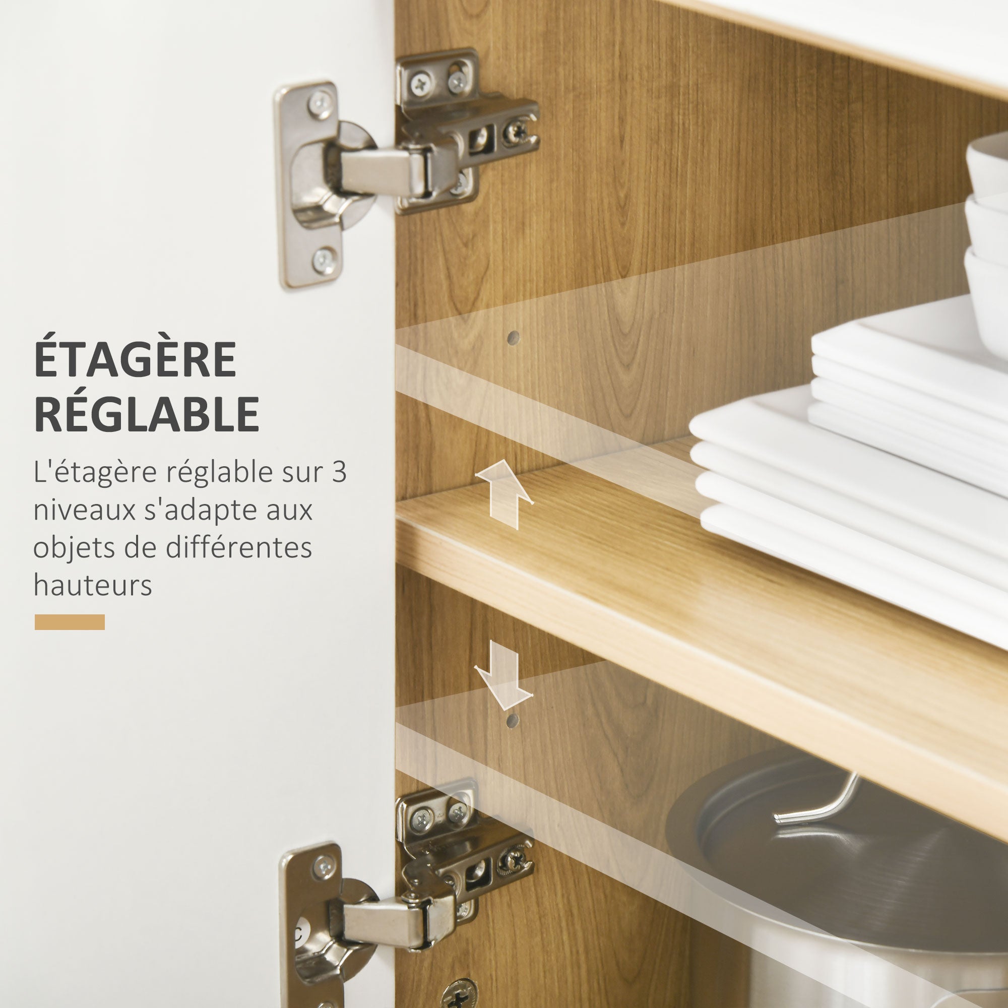 Meuble desserte de cuisine pour micro-ondes style scandinave avec placard, tiroir, étagère réglable - 58 x 40 x 118 cm - naturel et blanc