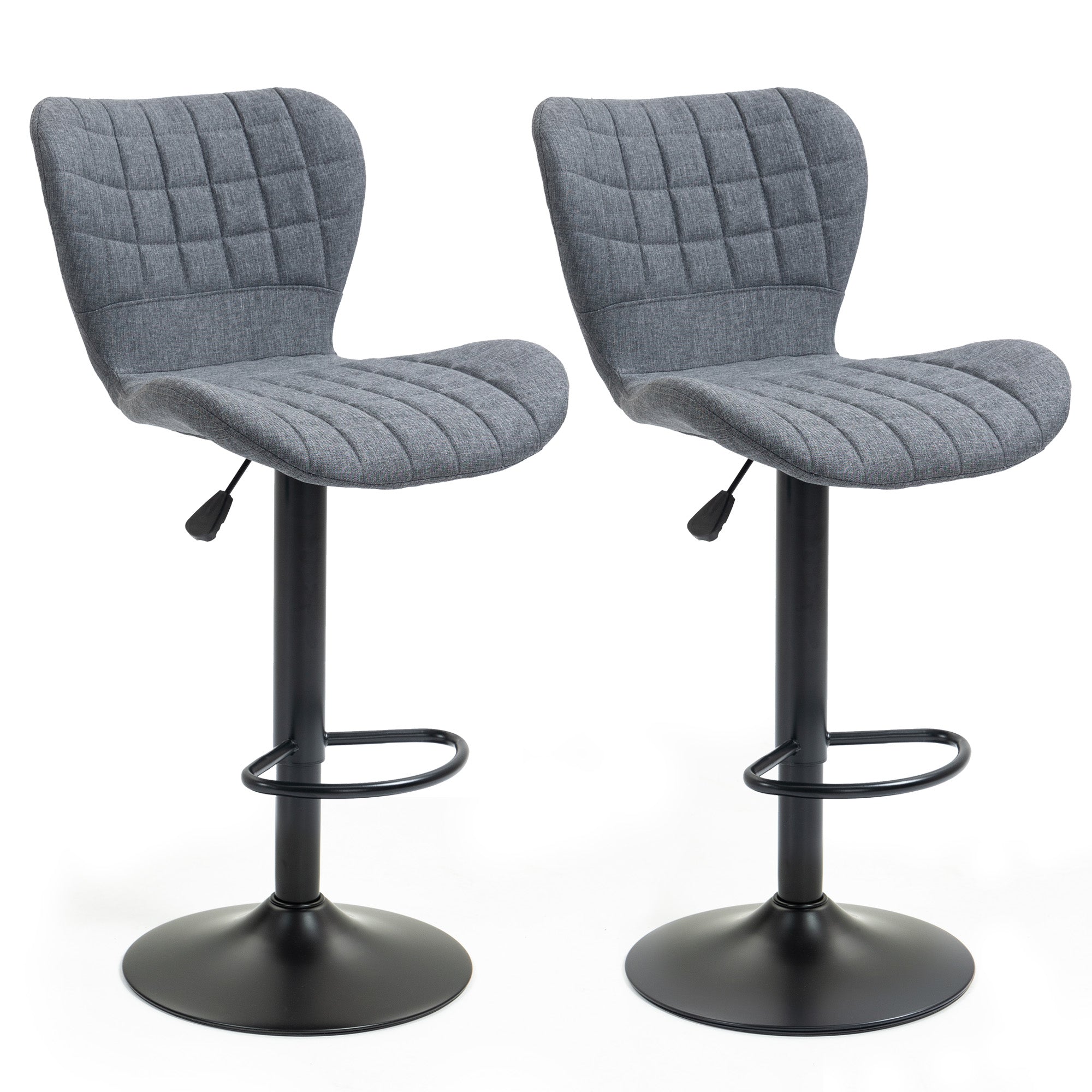 Lot de 2 Tabouret de Bar Design Dossier incurvé capitonné Hauteur d'assise réglable 61-81 cm pivotant 360° Repose-Pied Velours Gris