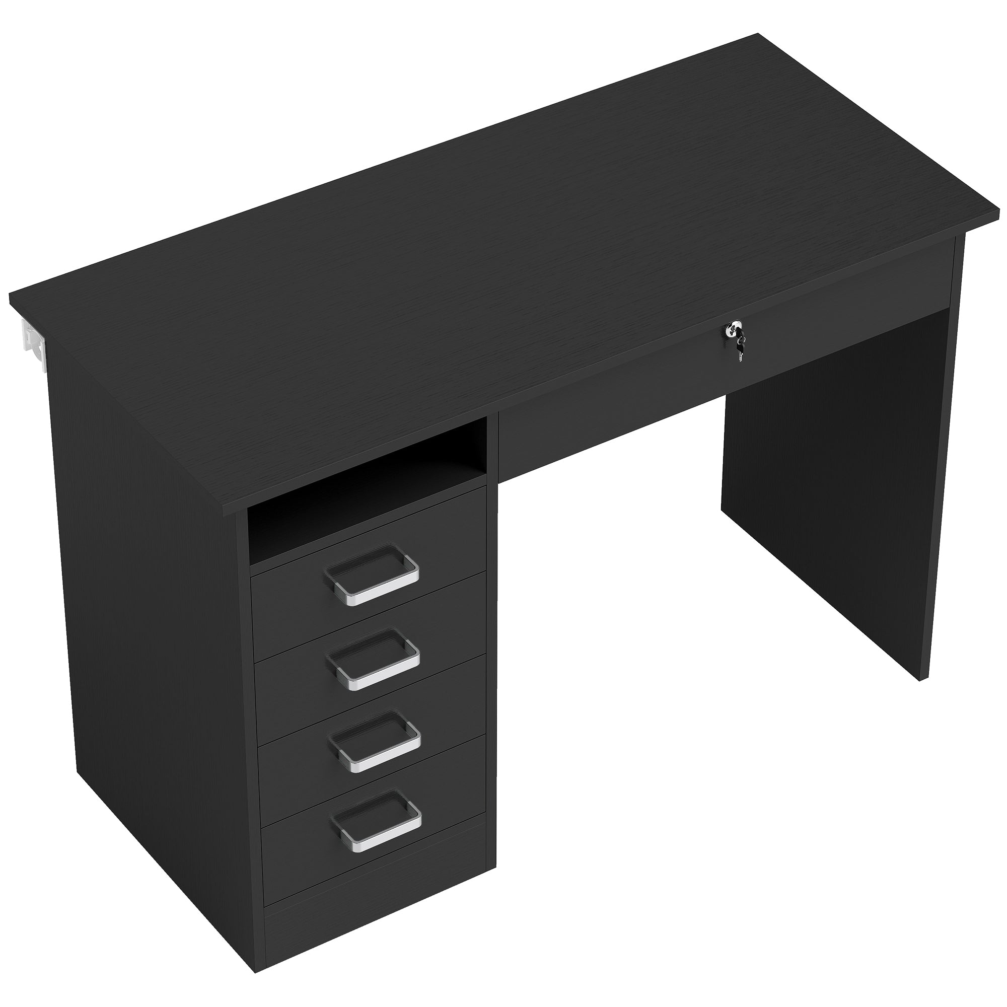 Bureau informatique table d'ordinateur avec grand plateau, 5 tiroirs, 1 compartiment ouvert, tiroir verrouillable, moderne 110 x 50 x 76 cm, noir