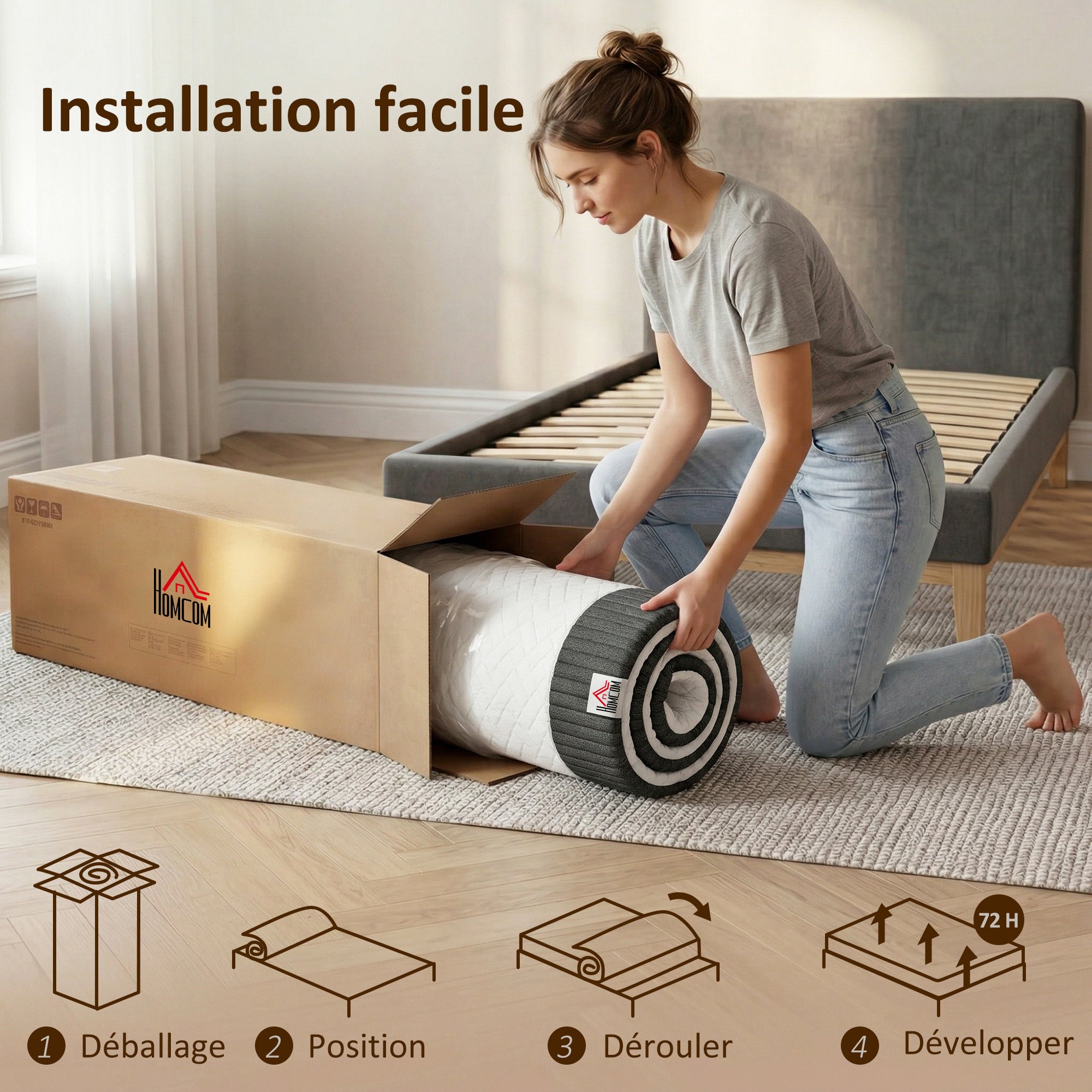 Matelas 140x190cm, Matelas 2 Personnes à Ressorts Ensachés, Mousse à Mémoire de Forme, 25cm d'Épaisseur, Soutien en 7 Zones, Housse Amovible Lavable, Certifié Oeko-Tex, Fermeté Moyenne