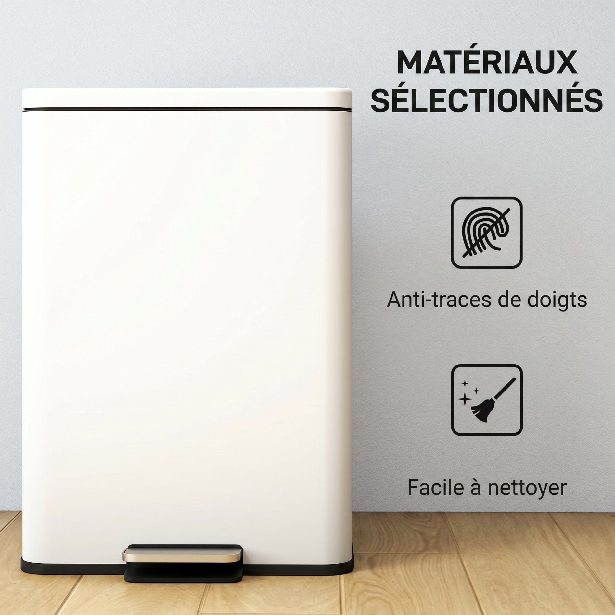 Poubelle de Cuisine 20 L, Poubelle avec Pédale, Couvercle à Fermeture Douce en Métal, Seau Intérieur Amovible, Anti-Traces, pour Cuisine, Maison, Bureau, Crème