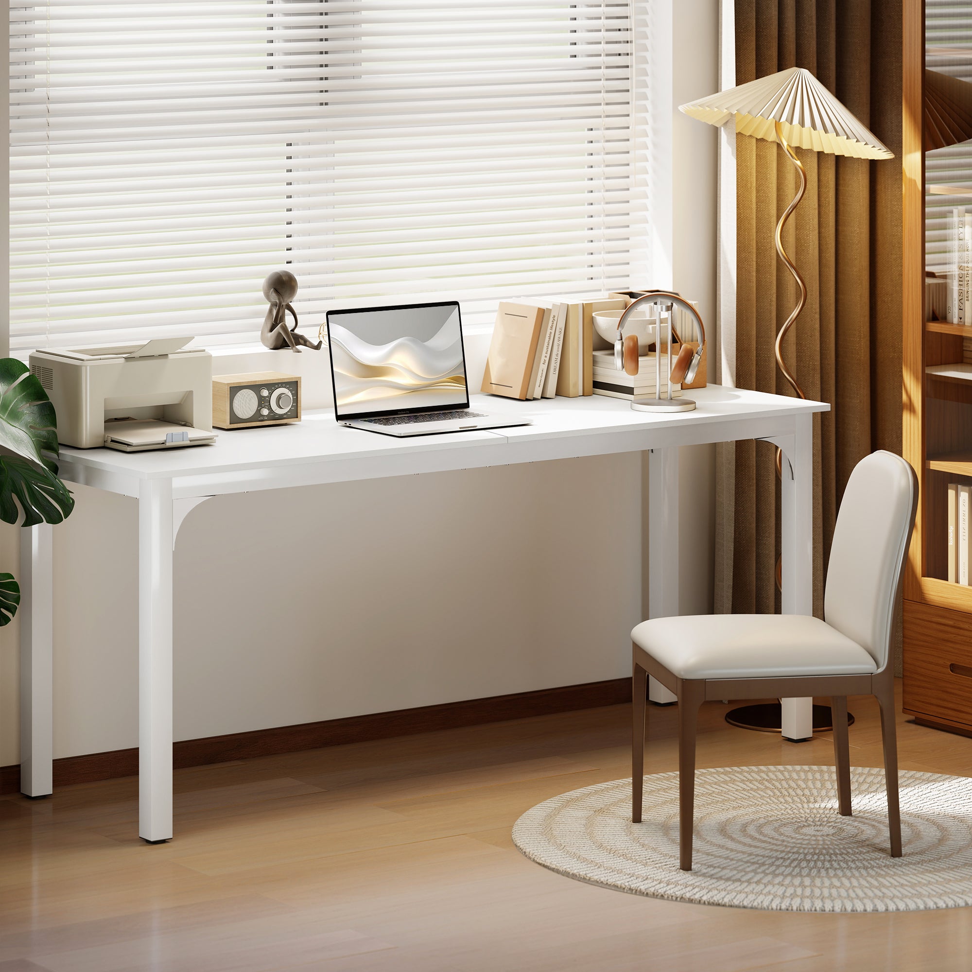 Bureau, bureau d'ordinateur 180 cm avec large plateau pour 2 personnes, cadre en acier, table d'ordinateur pour travail à domicile ou étude, blanc