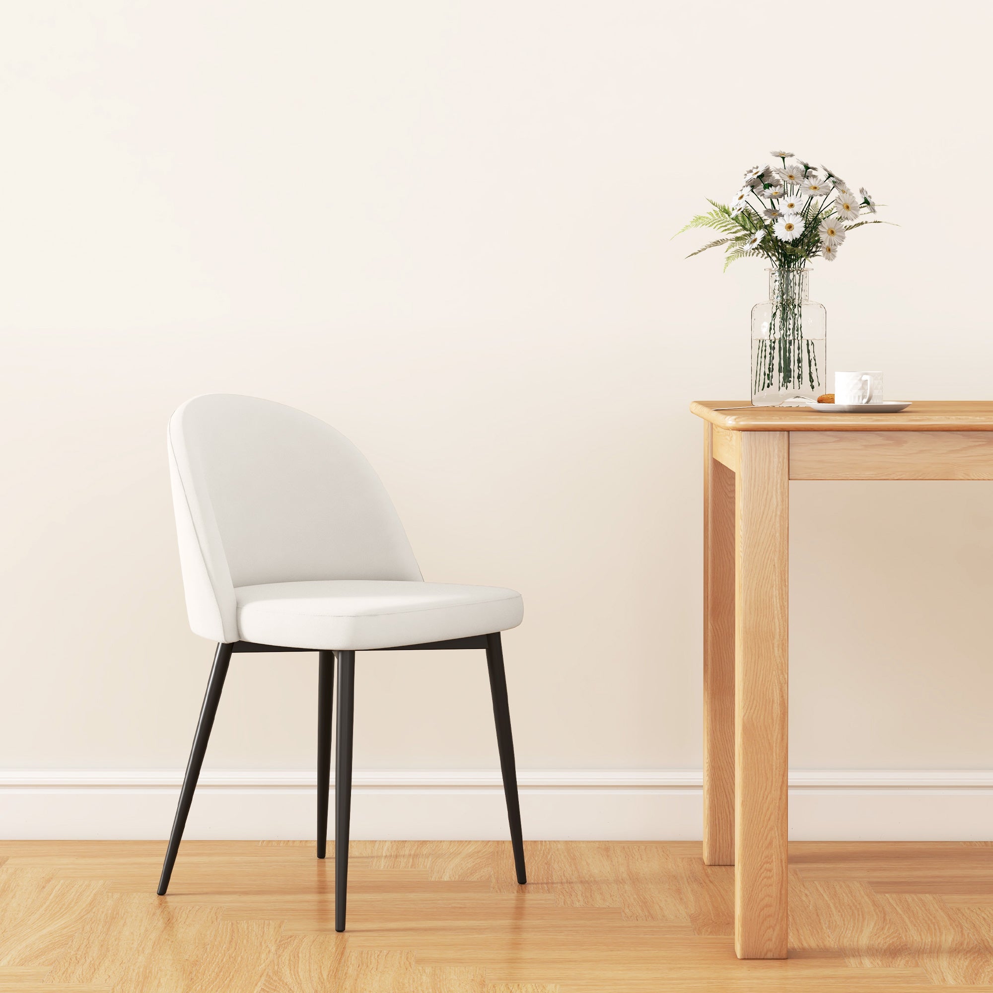 Lot de 2 chaises salle à manger chaise de cuisine scandinave chaise en velours rembourrée avec pieds effilés en métal, pour salon, salle à manger, crème