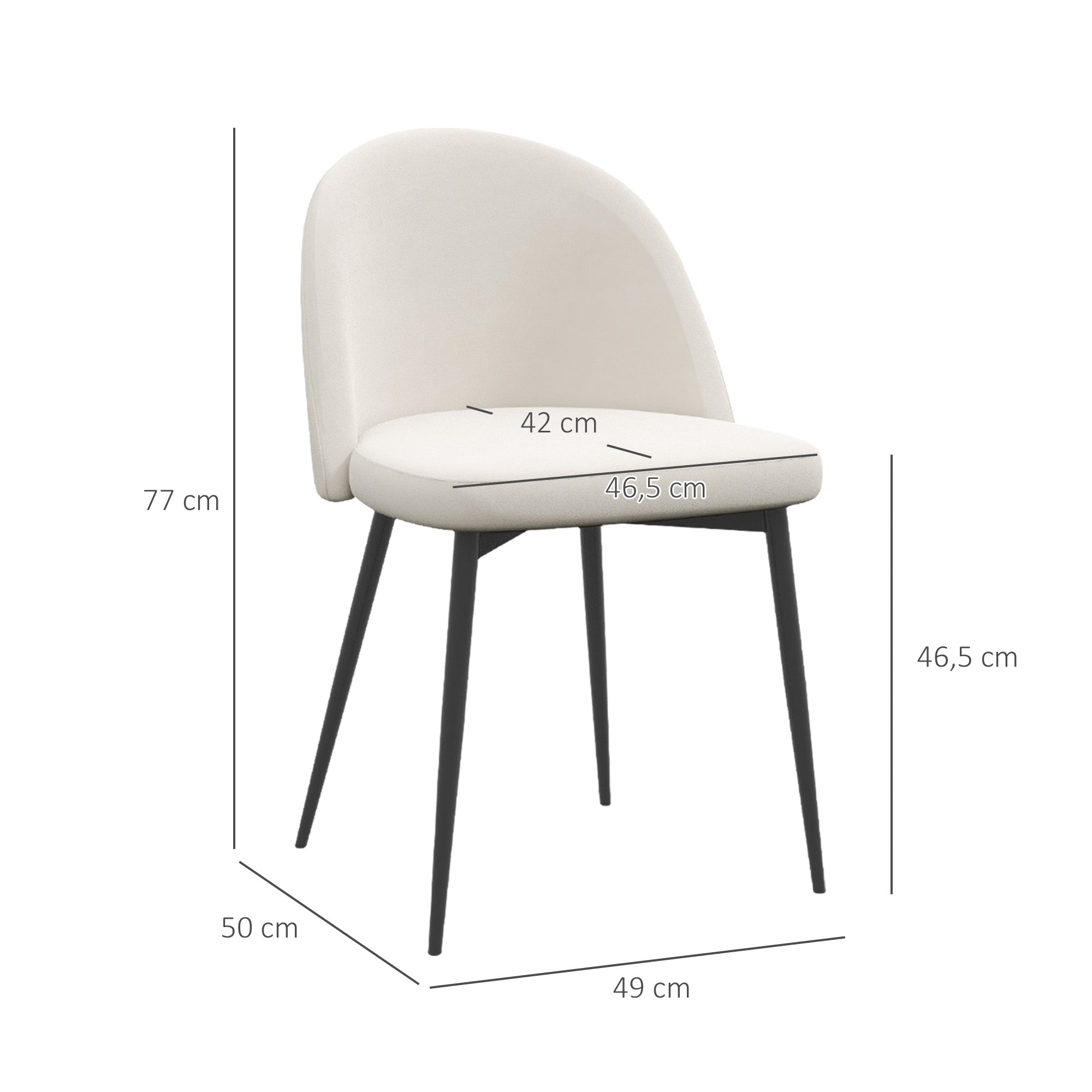 Lot de 2 chaises salle à manger chaise de cuisine scandinave chaise en velours rembourrée avec pieds effilés en métal, pour salon, salle à manger, crème