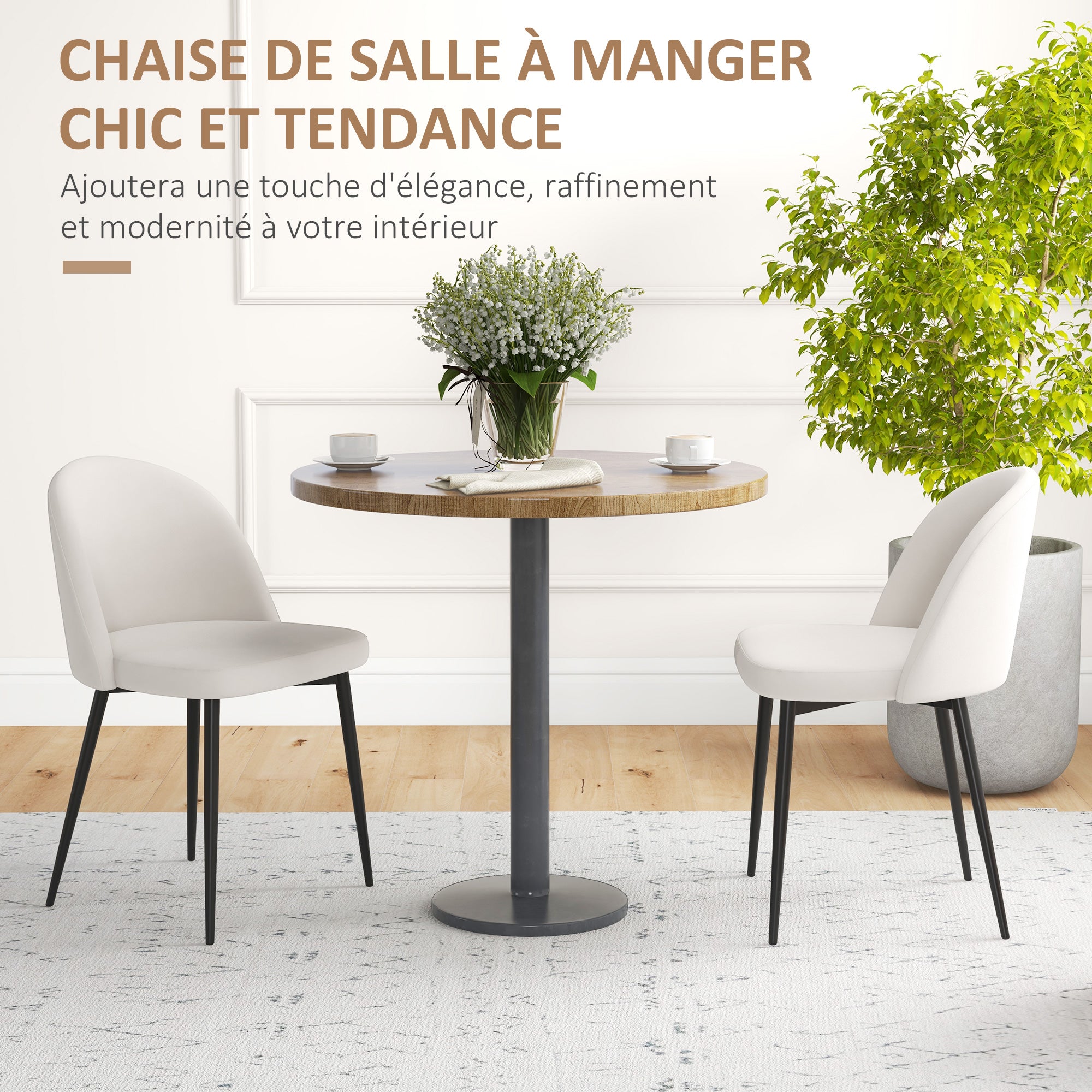 Lot de 2 chaises salle à manger chaise de cuisine scandinave chaise en velours rembourrée avec pieds effilés en métal, pour salon, salle à manger, crème