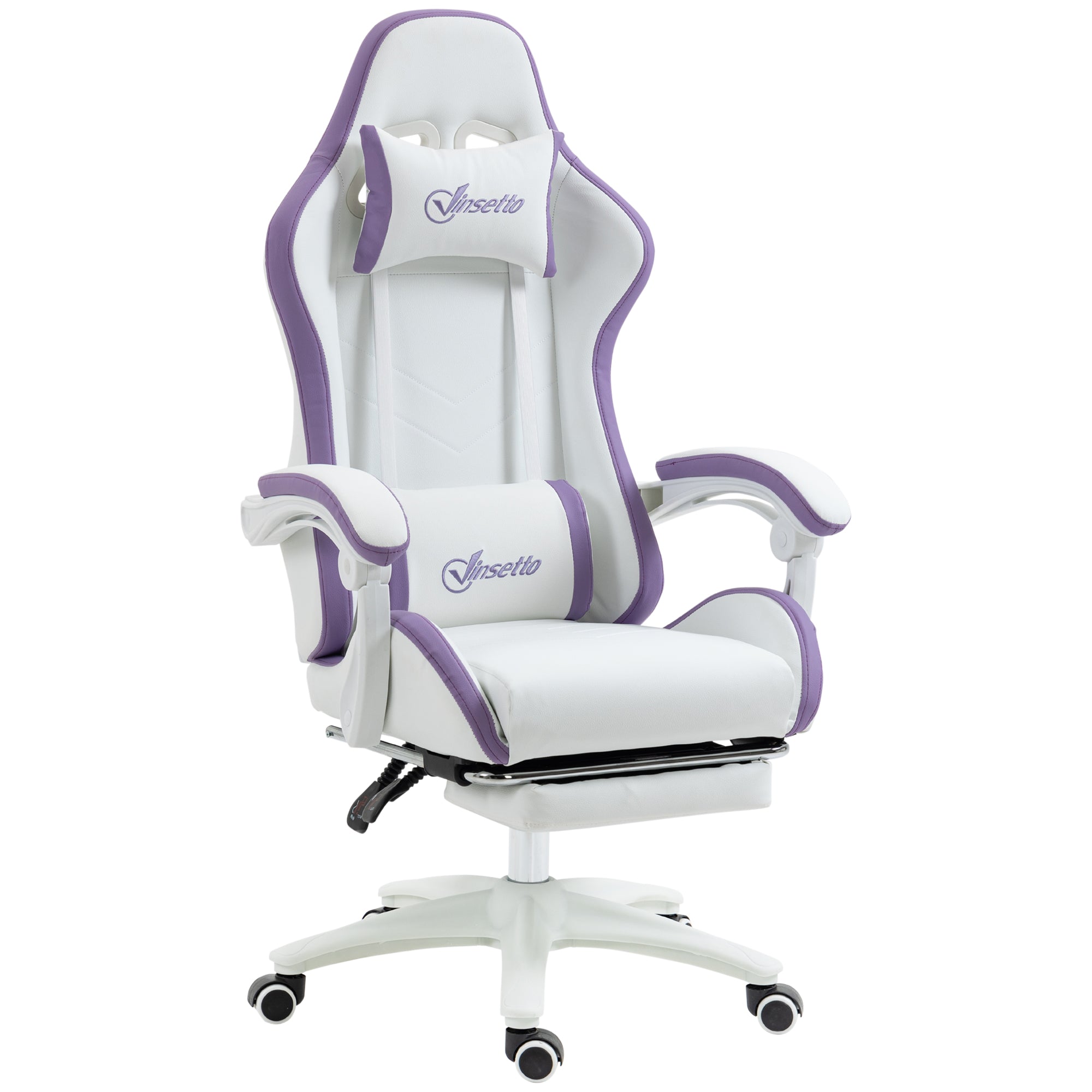 Chaise gaming fauteuil gaming ergonomique repose-pieds télescopique, dossier inclinable à 135°, appui-tête réglable et soutien lombaire, fauteuil de bureau 360° rotatif en similicuir, blanc