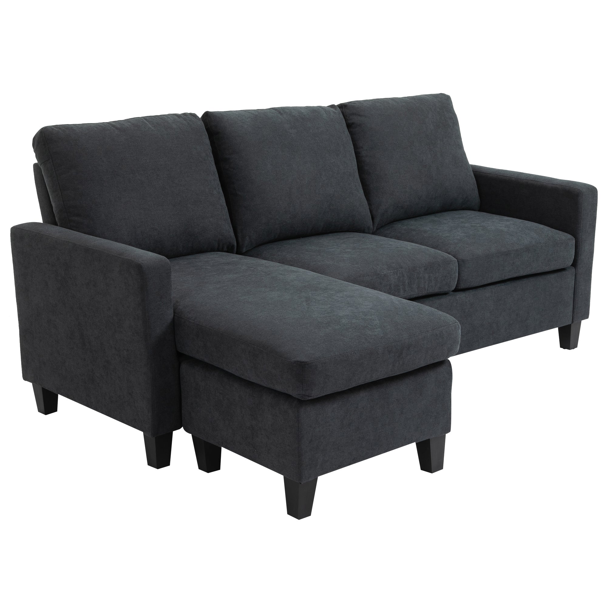 Canapé d'angle canapé 3 places avec méridienne réversible gauche ou droite pour salon, bureau, appartement, tissu polyester 197L x 139l x 91H cm gris foncé