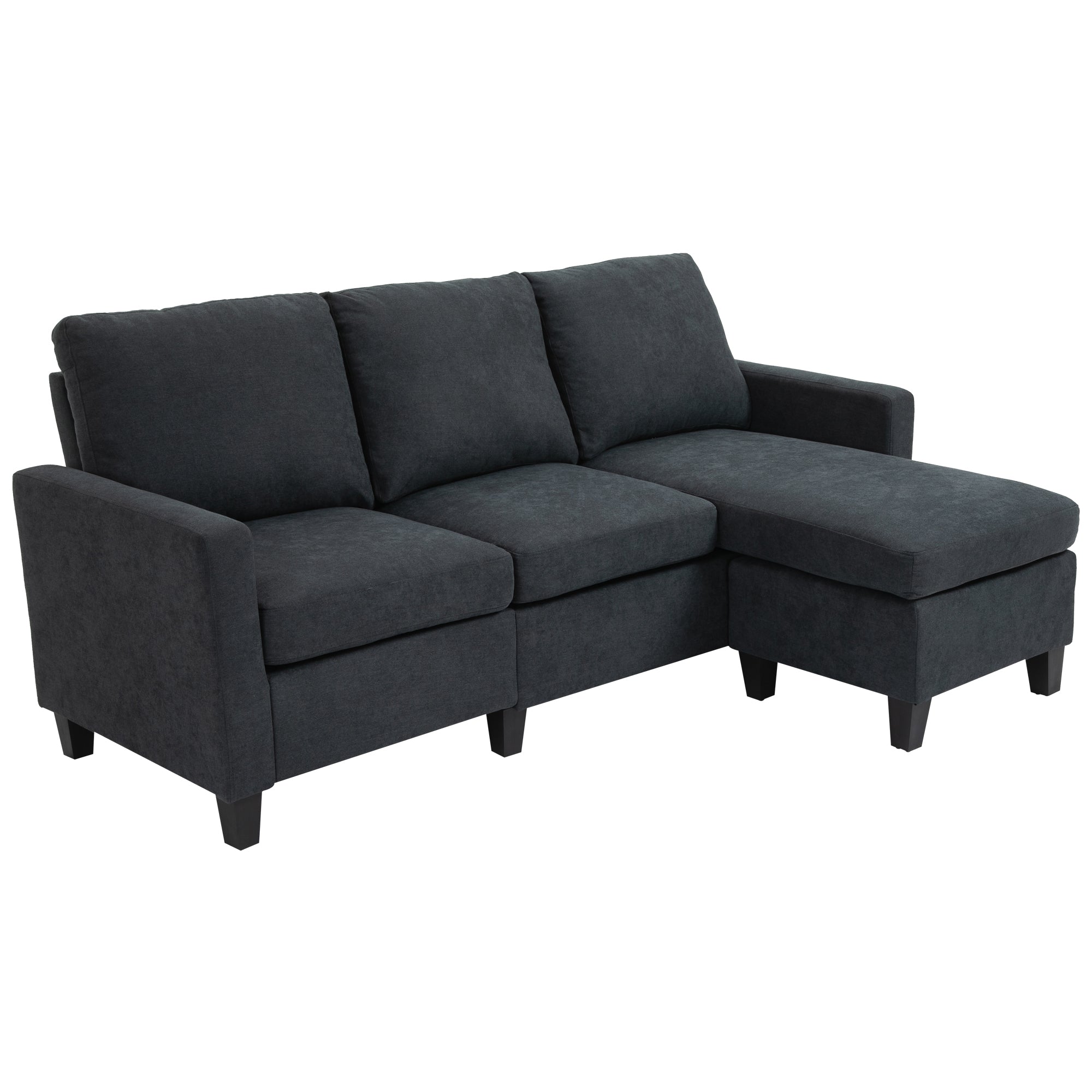 Canapé d'angle canapé 3 places avec méridienne réversible gauche ou droite pour salon, bureau, appartement, tissu polyester 197L x 139l x 91H cm gris foncé