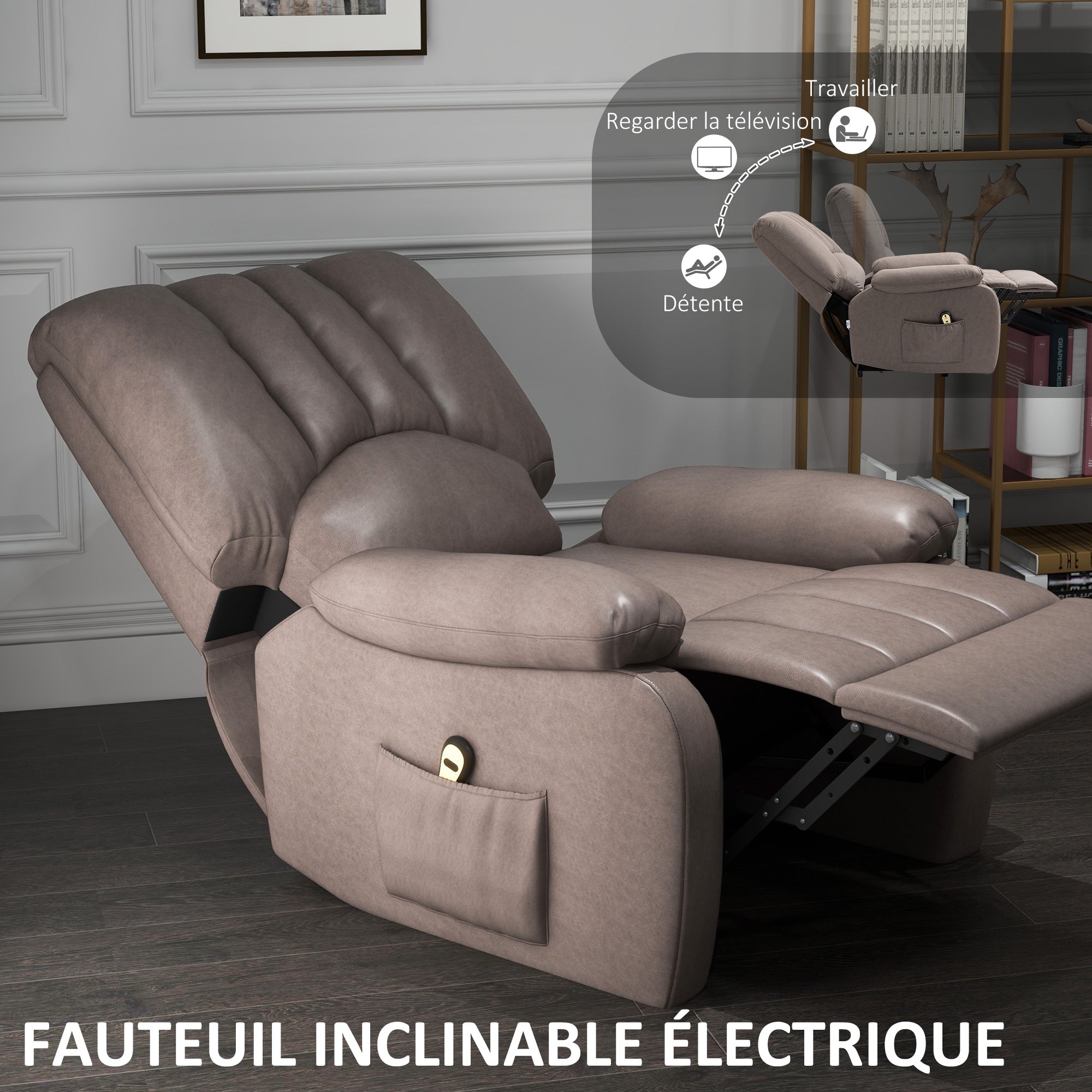 Fauteuil releveur électrique Fauteuil Relax inclinable en microfibre avec Repose-Pied et télécommande - 86 x 92 x 102 cm - Gris