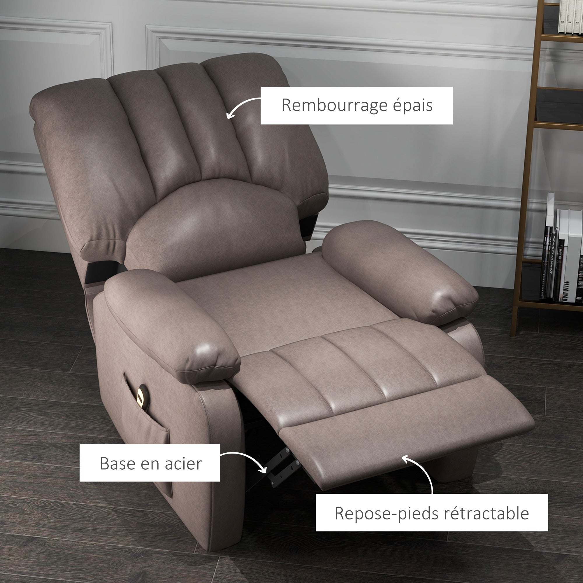 Fauteuil releveur électrique Fauteuil Relax inclinable en microfibre avec Repose-Pied et télécommande - 86 x 92 x 102 cm - Gris