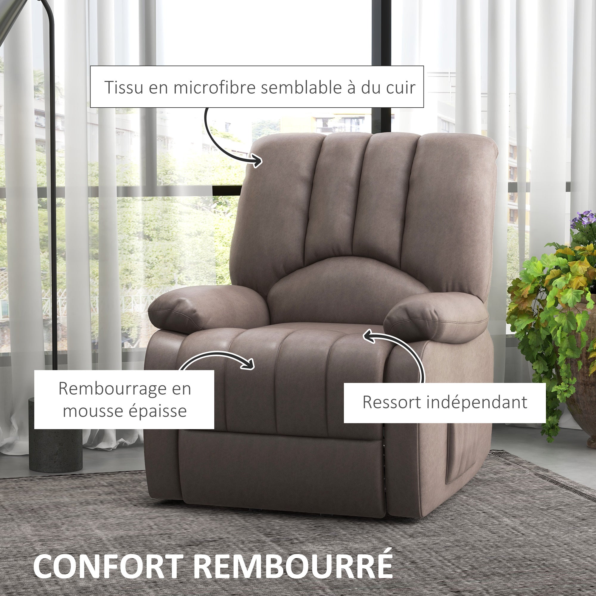 Fauteuil releveur électrique Fauteuil Relax inclinable en microfibre avec Repose-Pied et télécommande - 86 x 92 x 102 cm - Gris