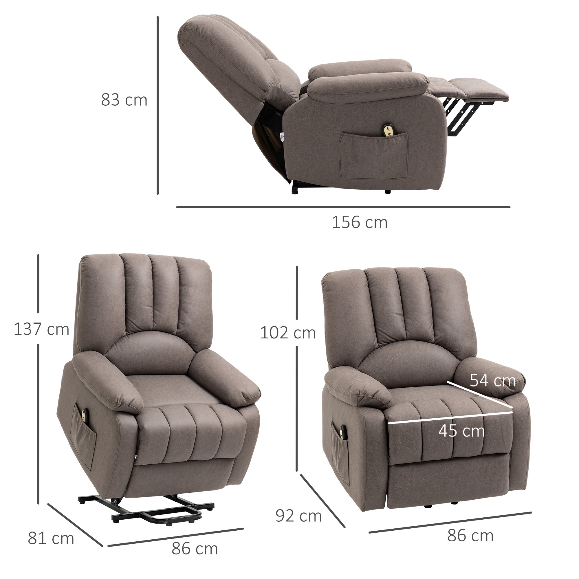 Fauteuil releveur électrique Fauteuil Relax inclinable en microfibre avec Repose-Pied et télécommande - 86 x 92 x 102 cm - Gris