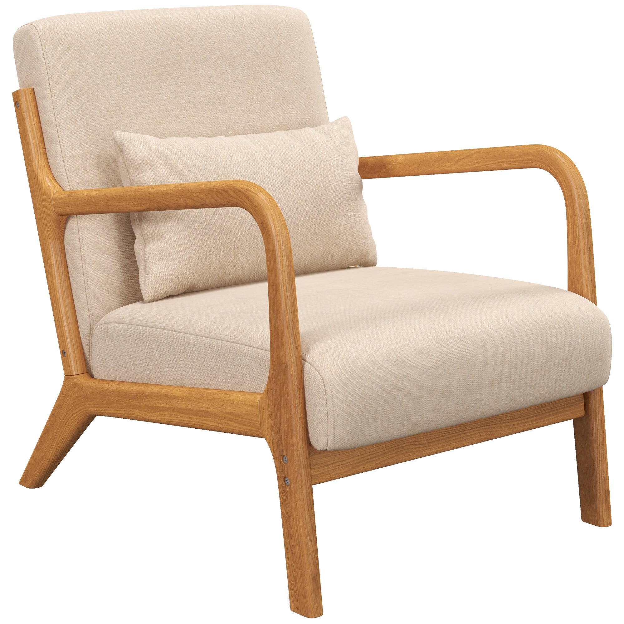 Fauteuil de salon avec cadre en bois massif fauteuil lounge - assise profonde - accoudoirs - aspect velours beige