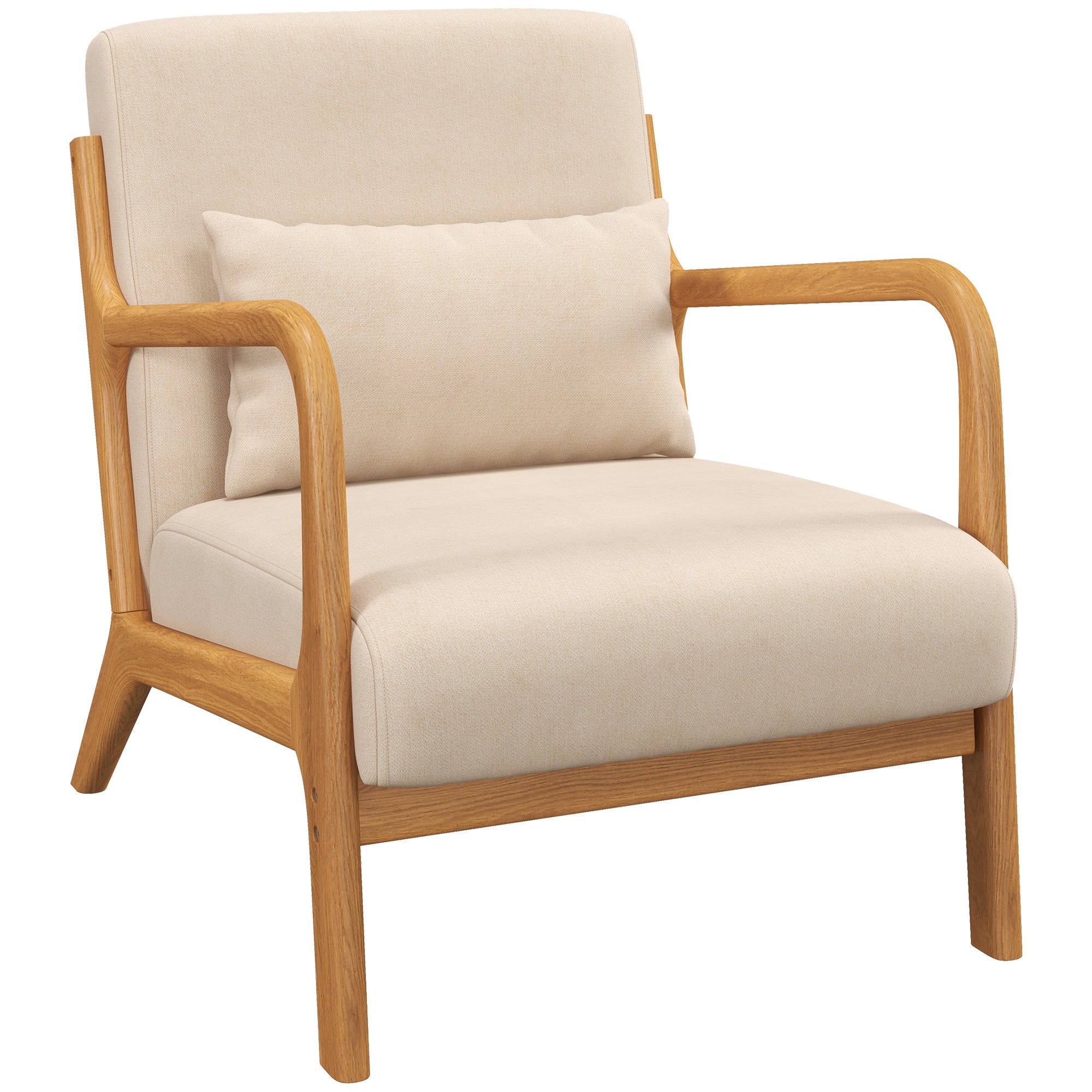 Fauteuil de salon avec cadre en bois massif fauteuil lounge - assise profonde - accoudoirs - aspect velours beige