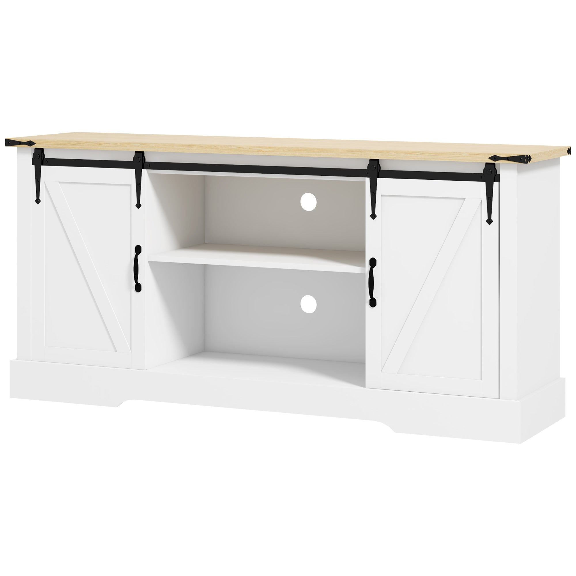Buffet, meuble de rangement, avec 2 portes coulissantes étagères réglables, pour le salon, salle à manger, couloir, 150l x 40P x 72H cm, en bois, blanc chêne