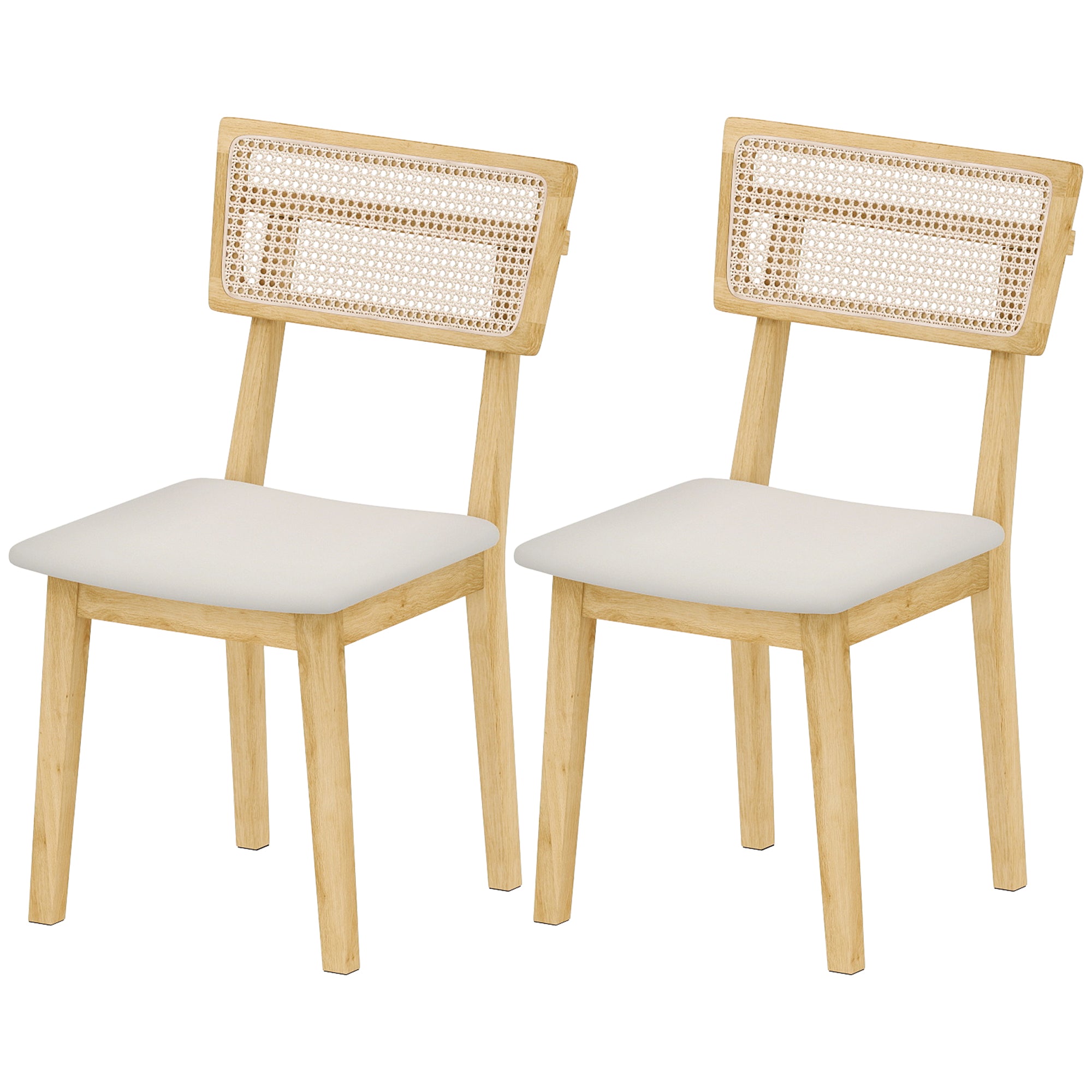 Lot de 2 chaises de salle à manger, chaises de cuisine modernes avec dossier effet rotin, cadre en bois d'hévéa, pour salon, chambre, cuisine, effet bois naturel