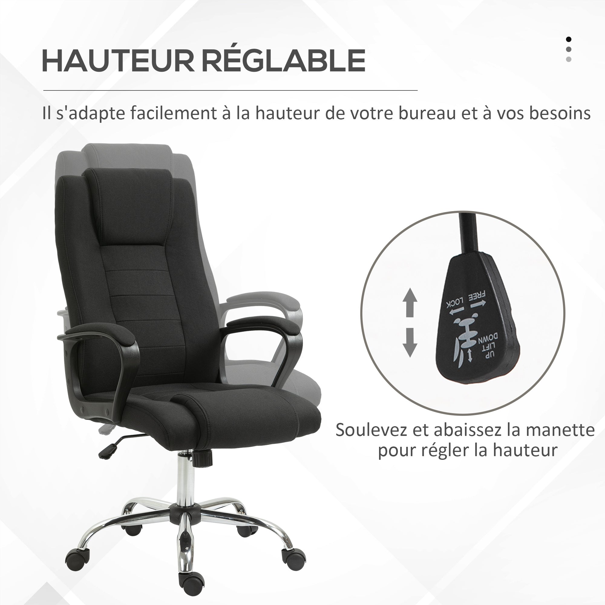 HOMCOM Fauteuil de bureau à roulettes chaise manager ergonomique pivotante hauteur réglable lin noir