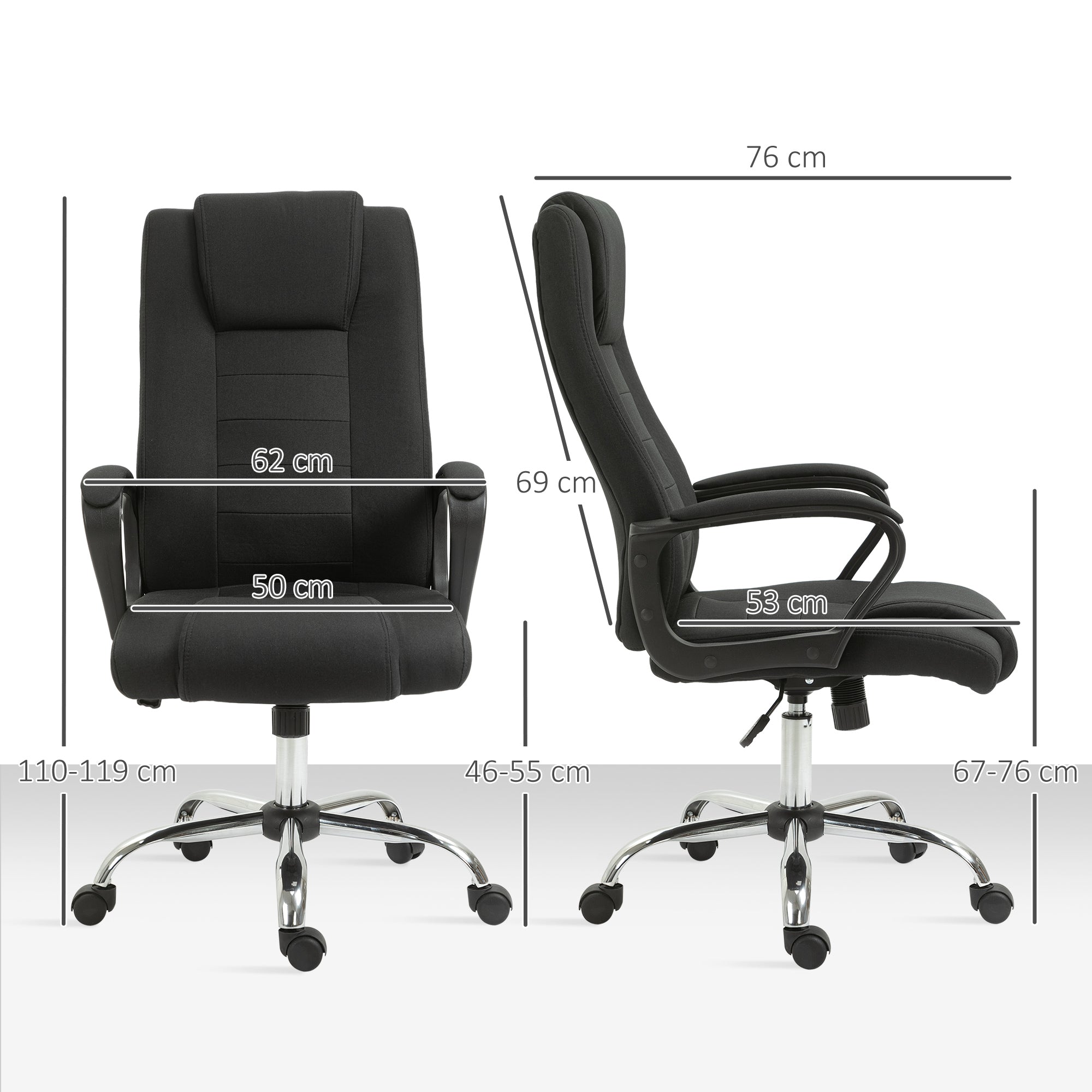 HOMCOM Fauteuil de bureau à roulettes chaise manager ergonomique pivotante hauteur réglable lin noir