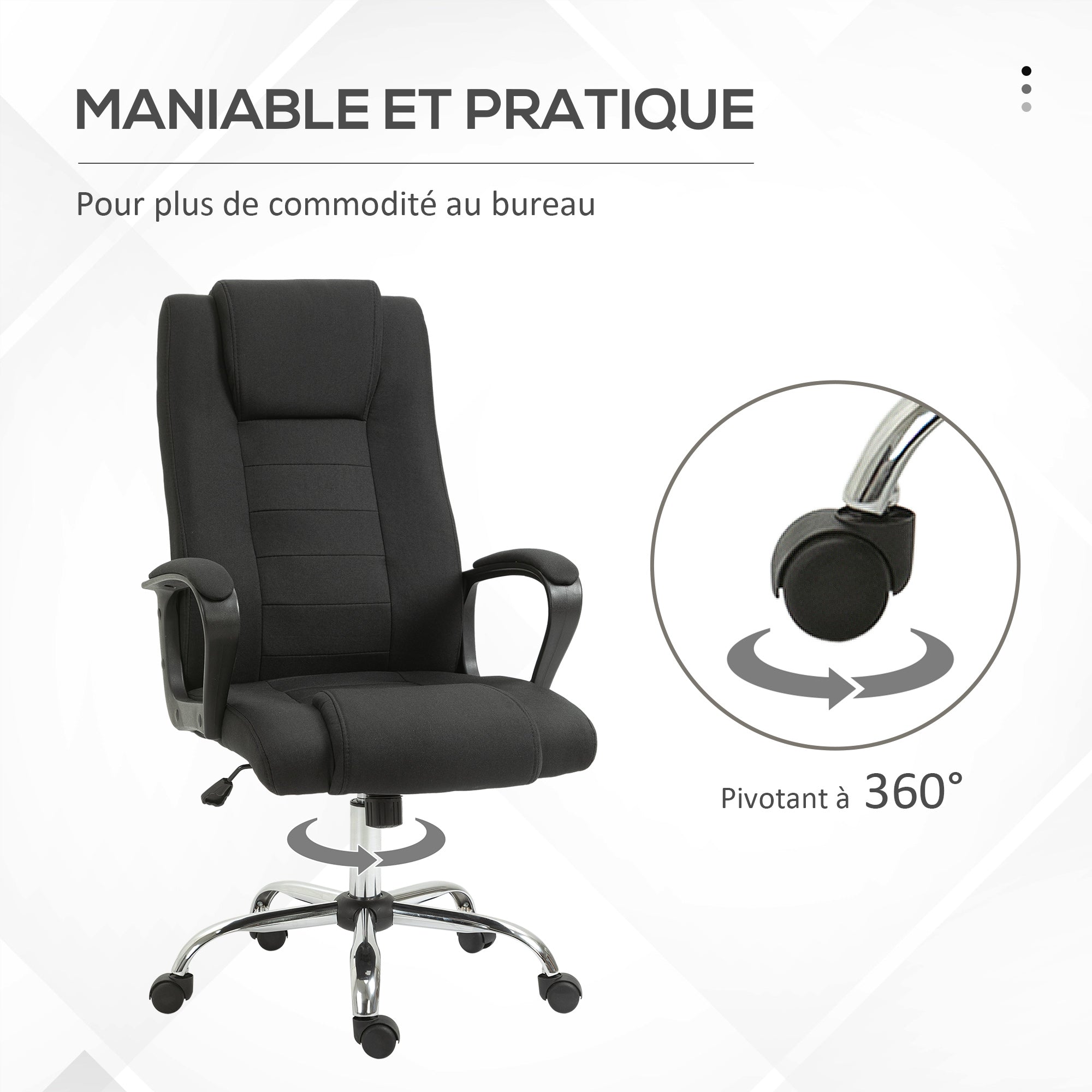 HOMCOM Fauteuil de bureau à roulettes chaise manager ergonomique pivotante hauteur réglable lin noir